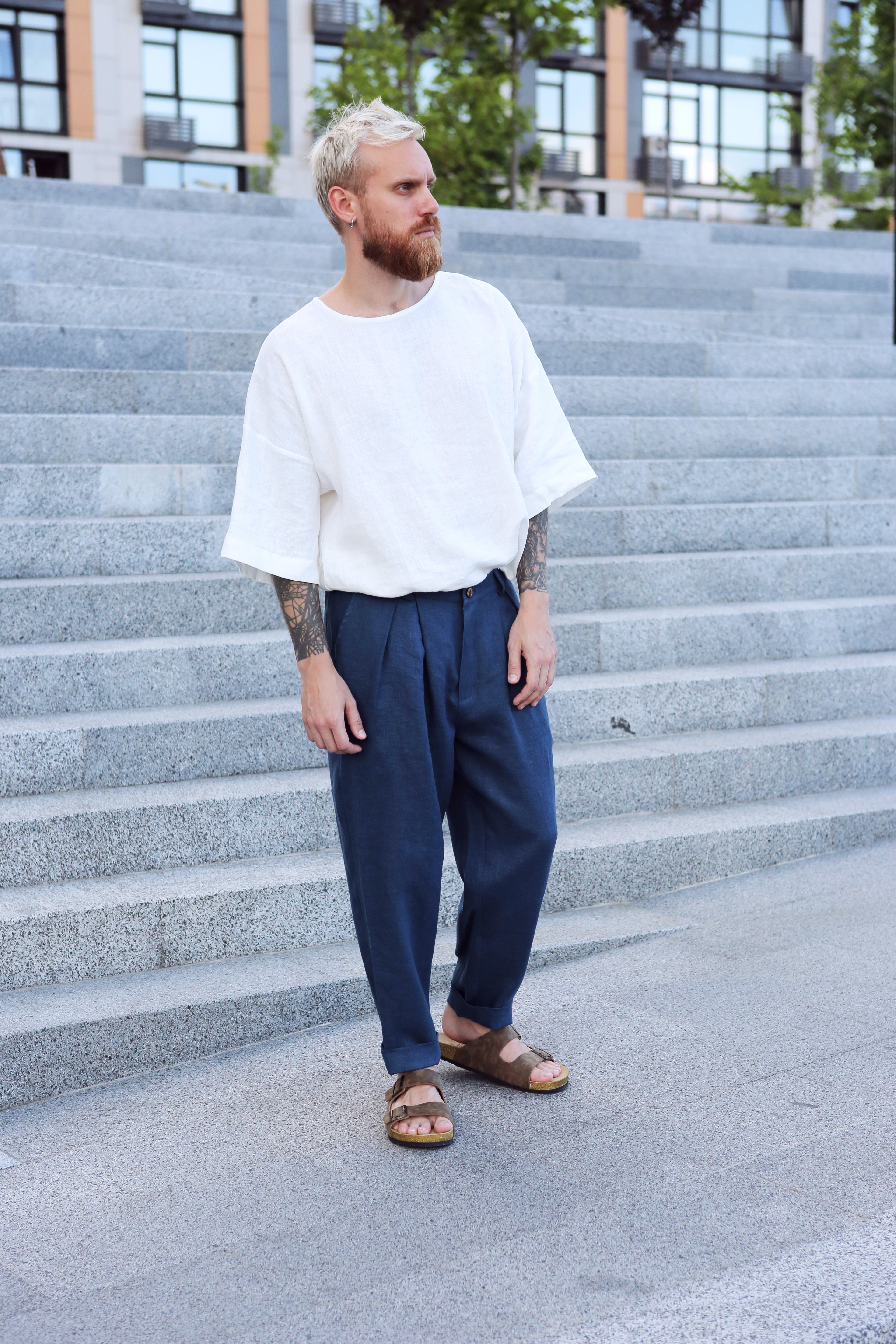 Loose Pleated Pants CEDAR in Navy blue
