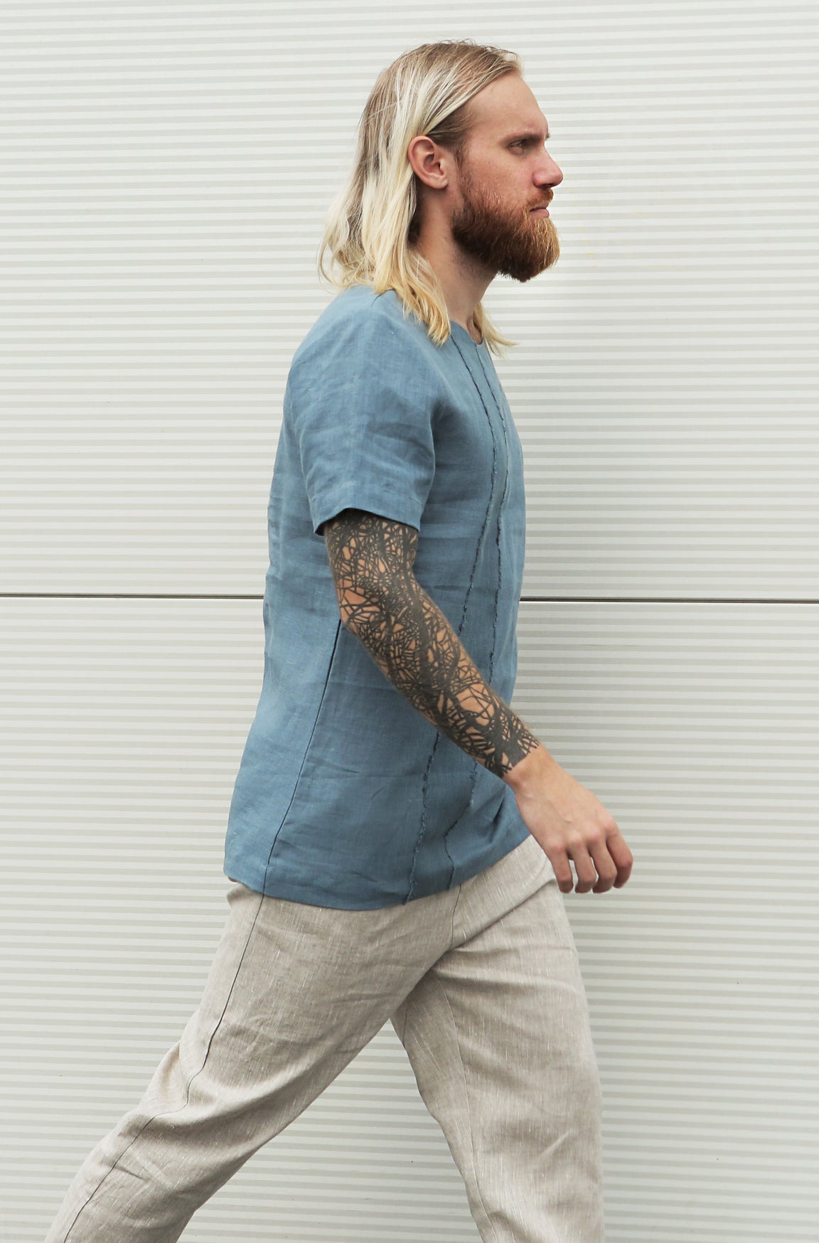 Designer Men’s Linen T-Shirt LINDEN in Blue grey