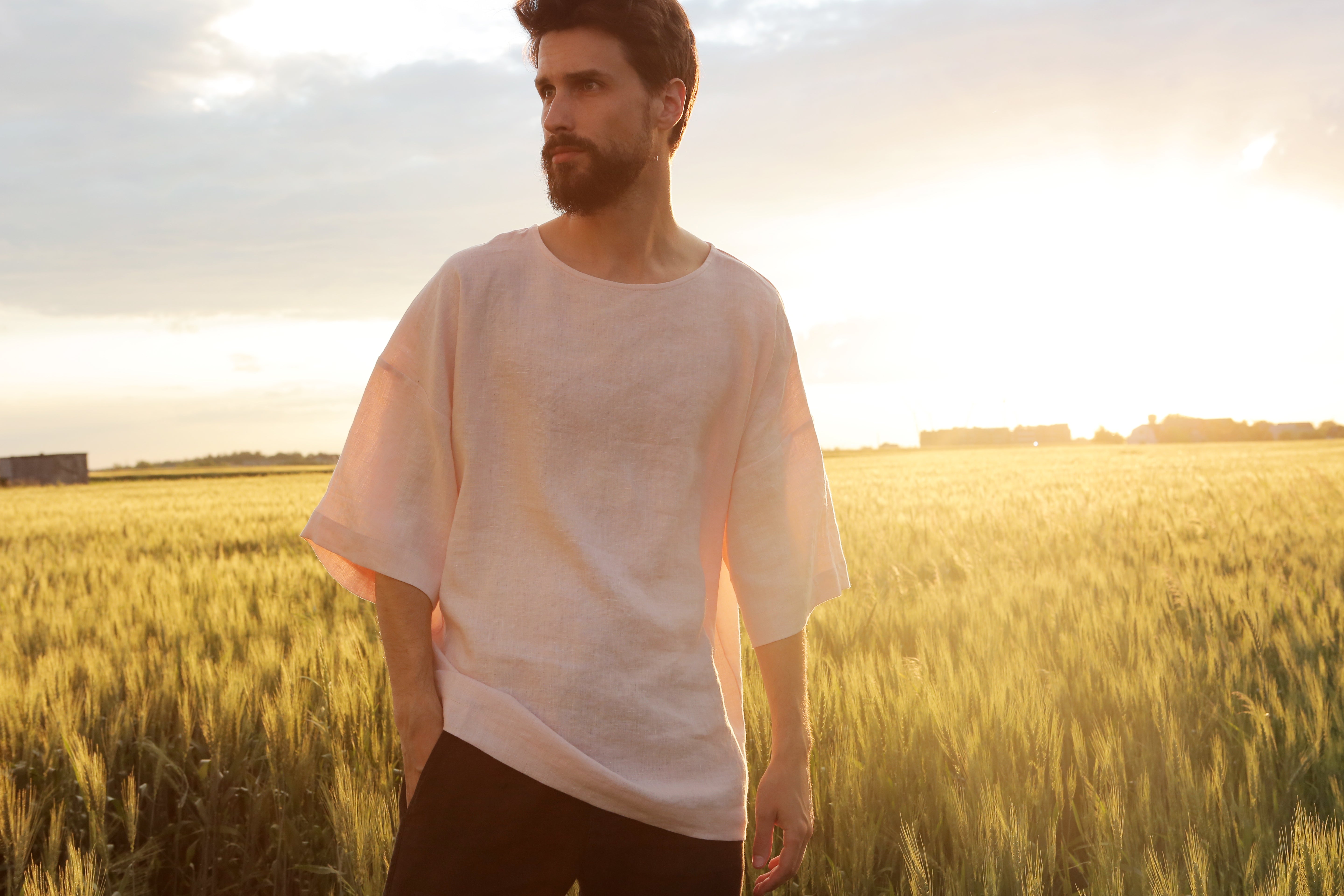 Men’s Oversized Linen T-Shirt LOTUS in Light pink