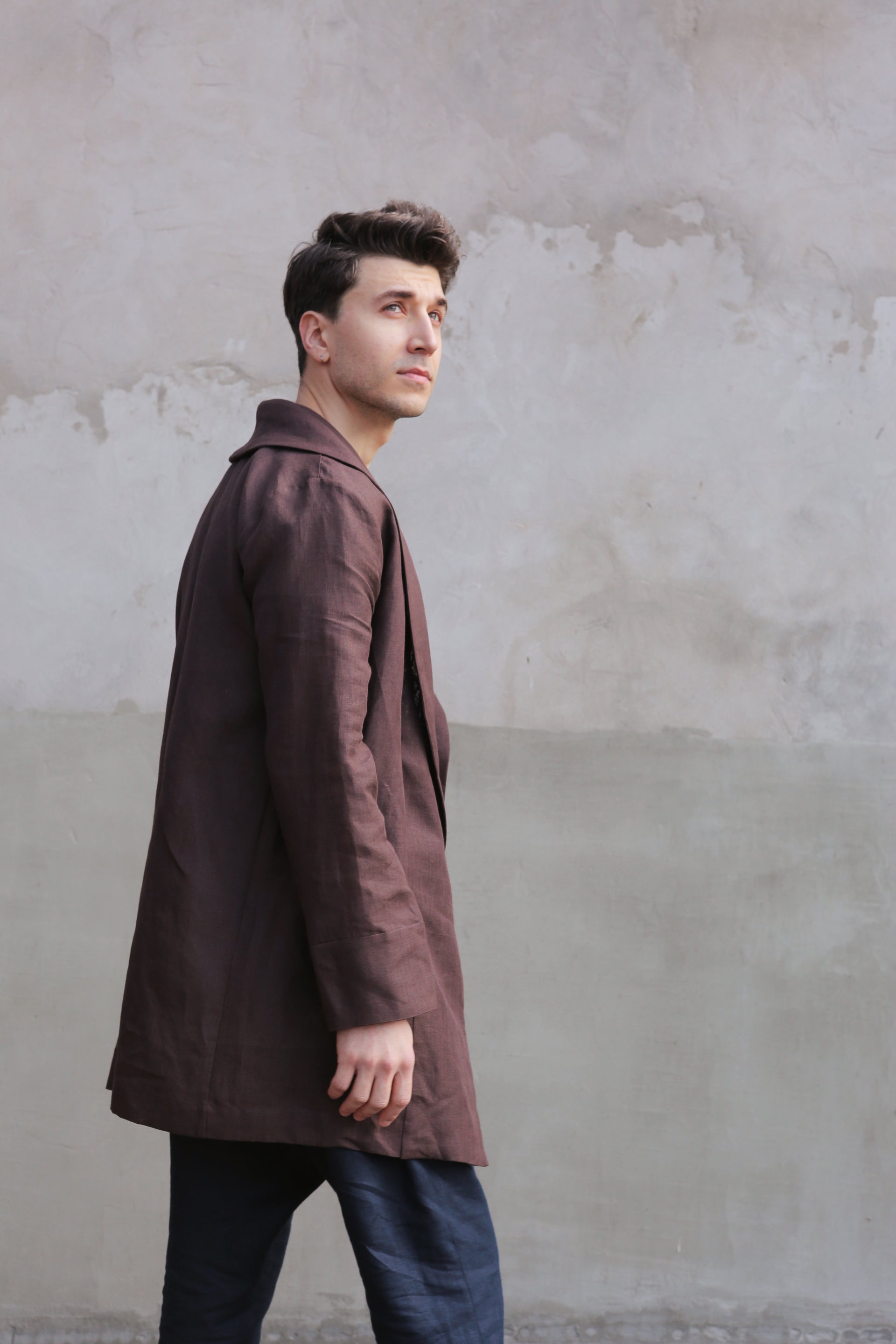 Men’s Linen Cardigan WALNUT in Brown