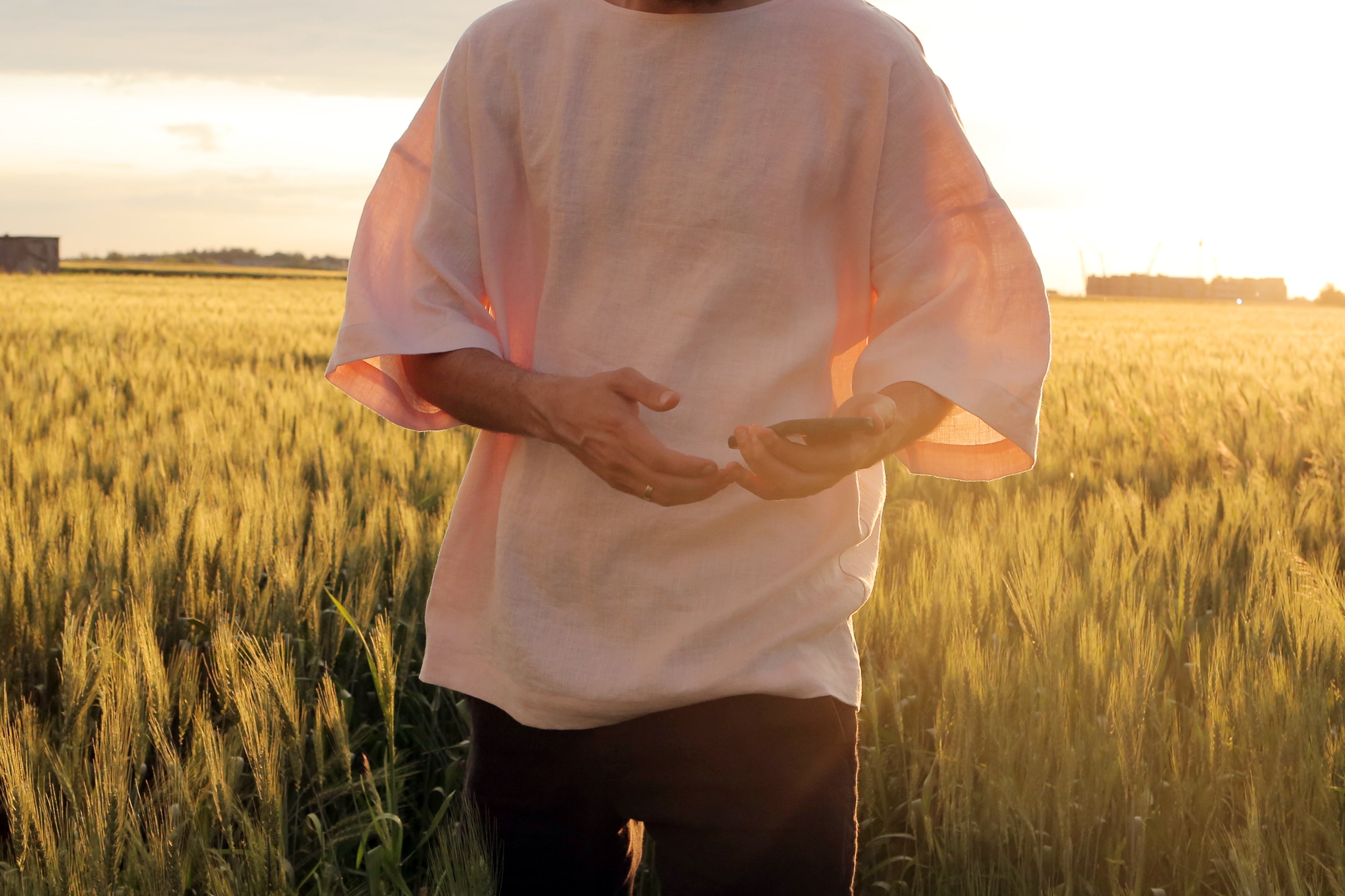 Men’s Oversized Linen T-Shirt LOTUS in Light pink