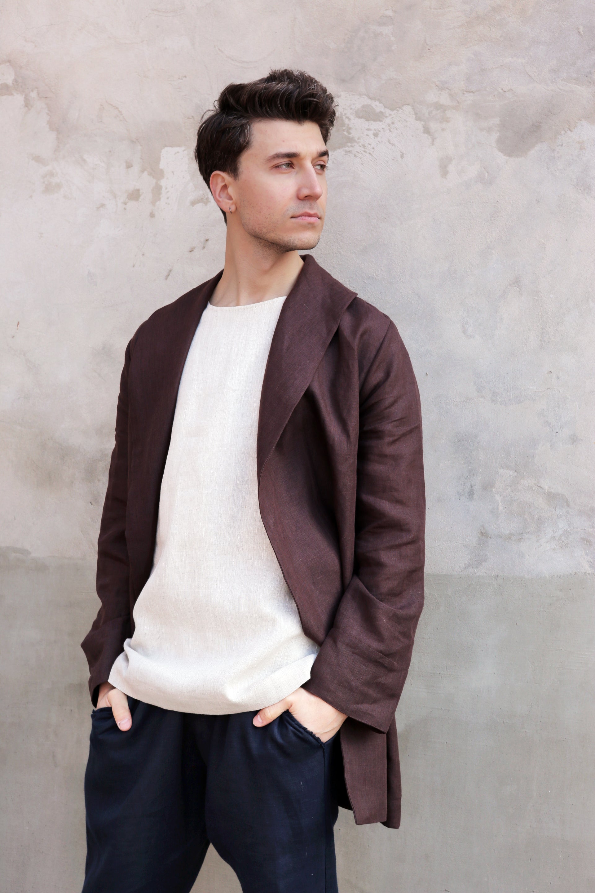 Men’s Linen Cardigan WALNUT in Brown