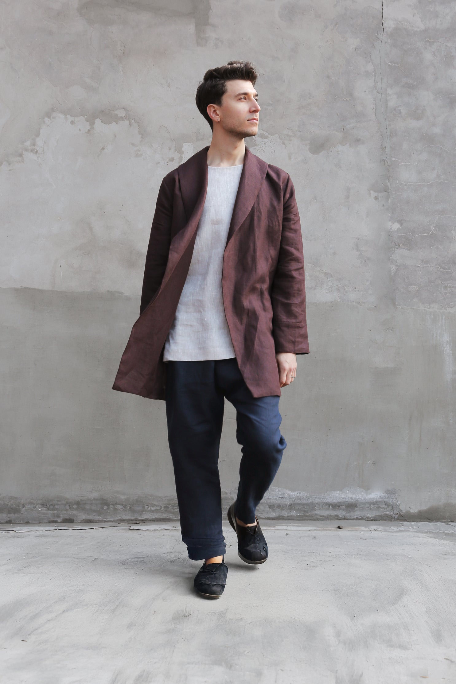 Men’s Linen Cardigan WALNUT in Brown