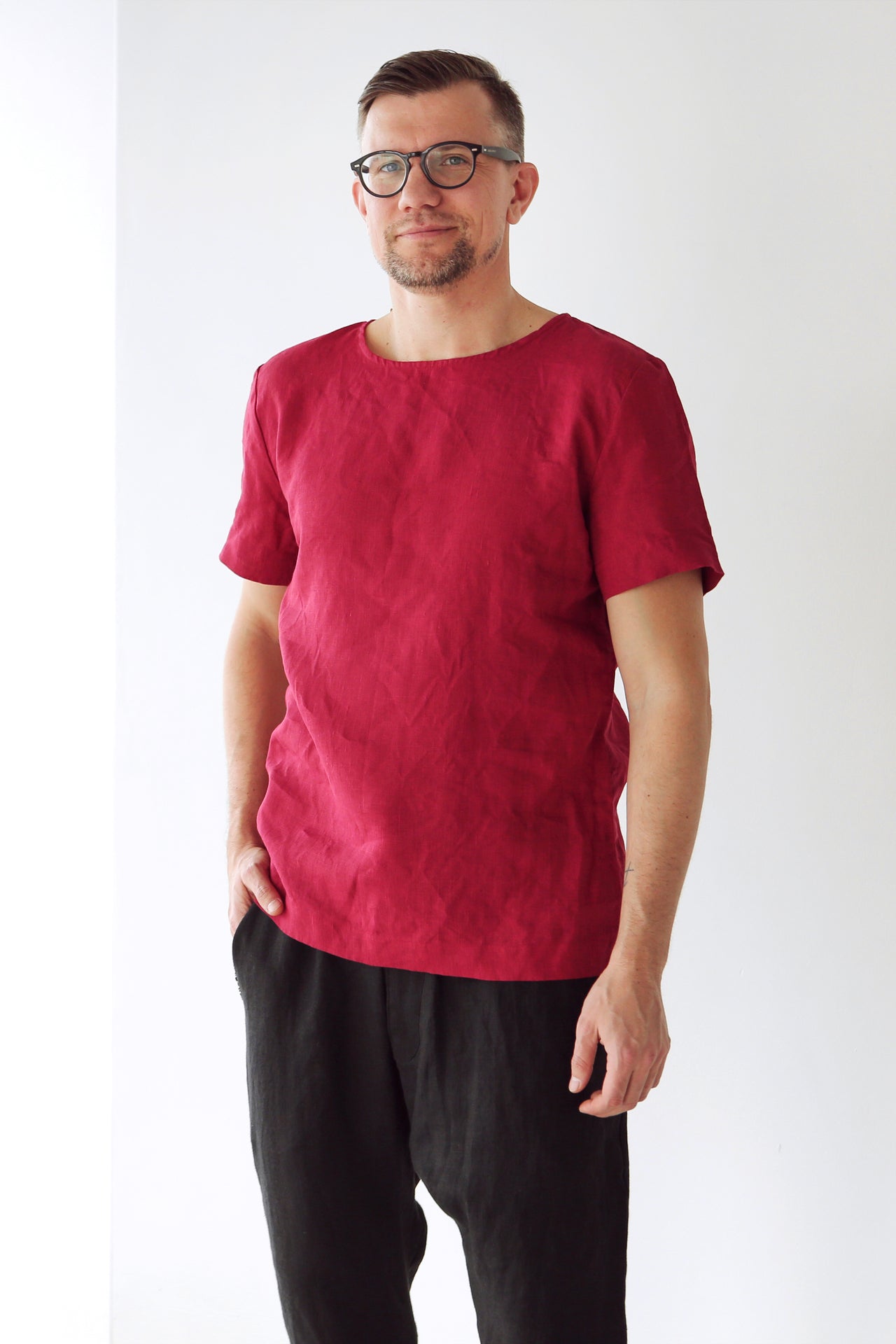 LIDNM Linen T-Shirt Sサイズ Men's Linen T-Shirt LINDEN in Red