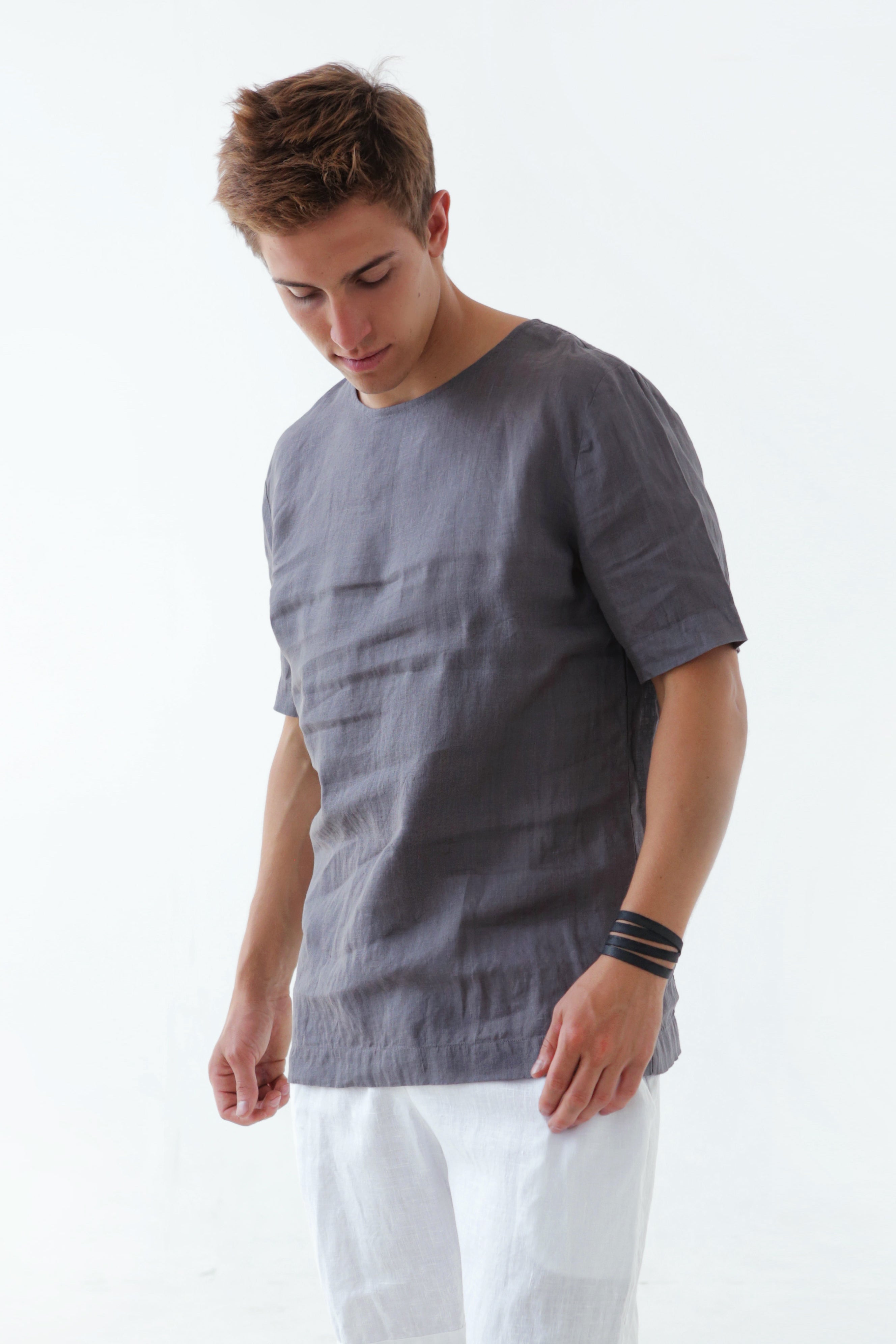 Men's Linen T-Shirt LINDEN in Dark grey