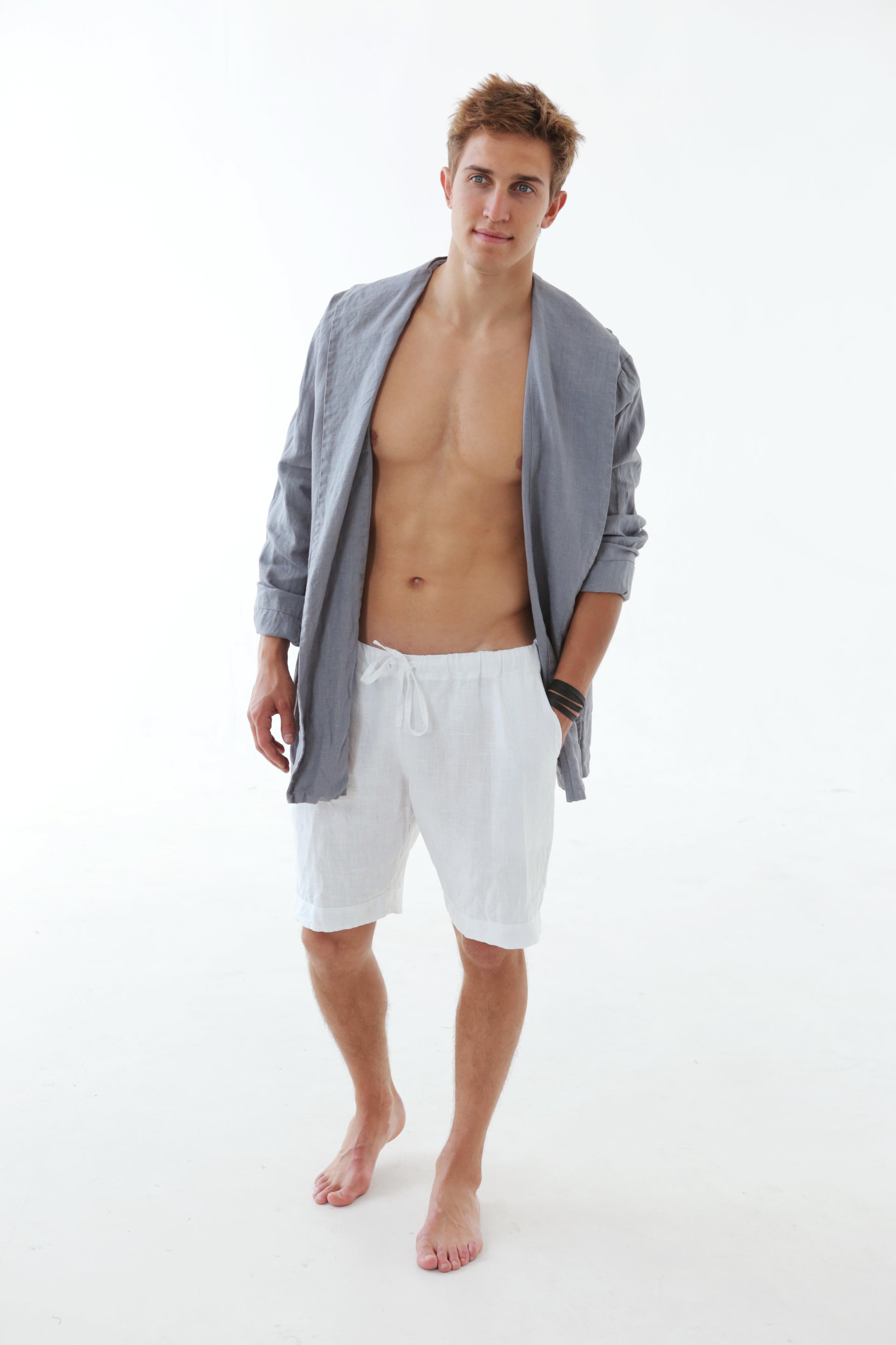 Men’s Linen Cardigan WALNUT in Light grey