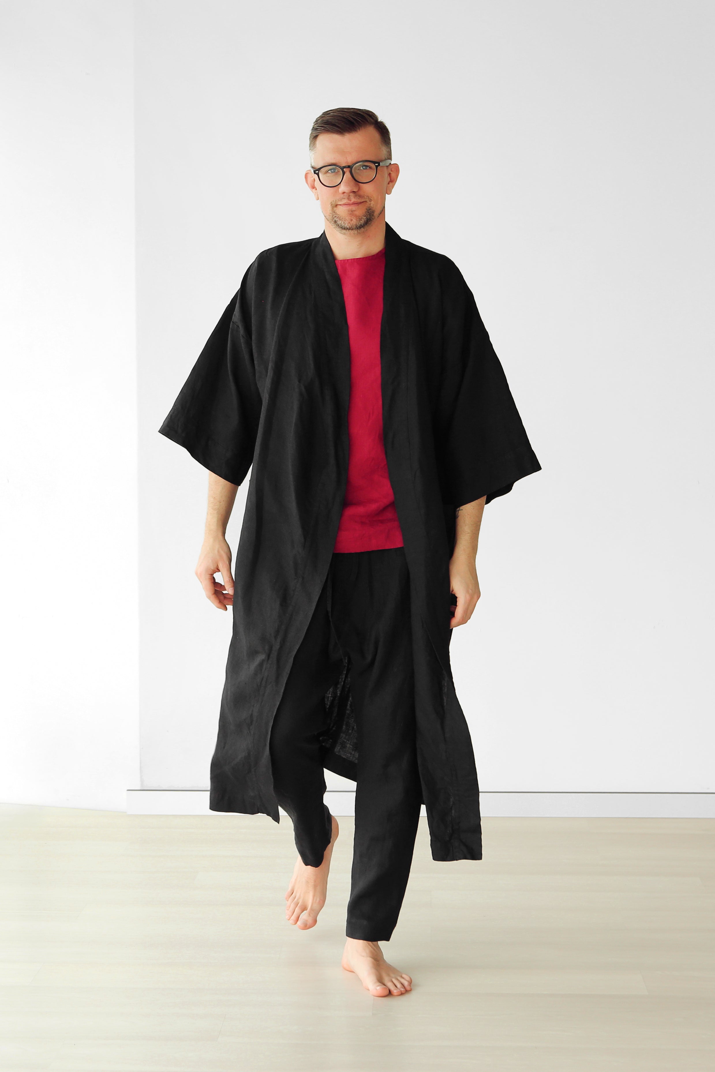 Men’s linen kimono HINOKI in Black