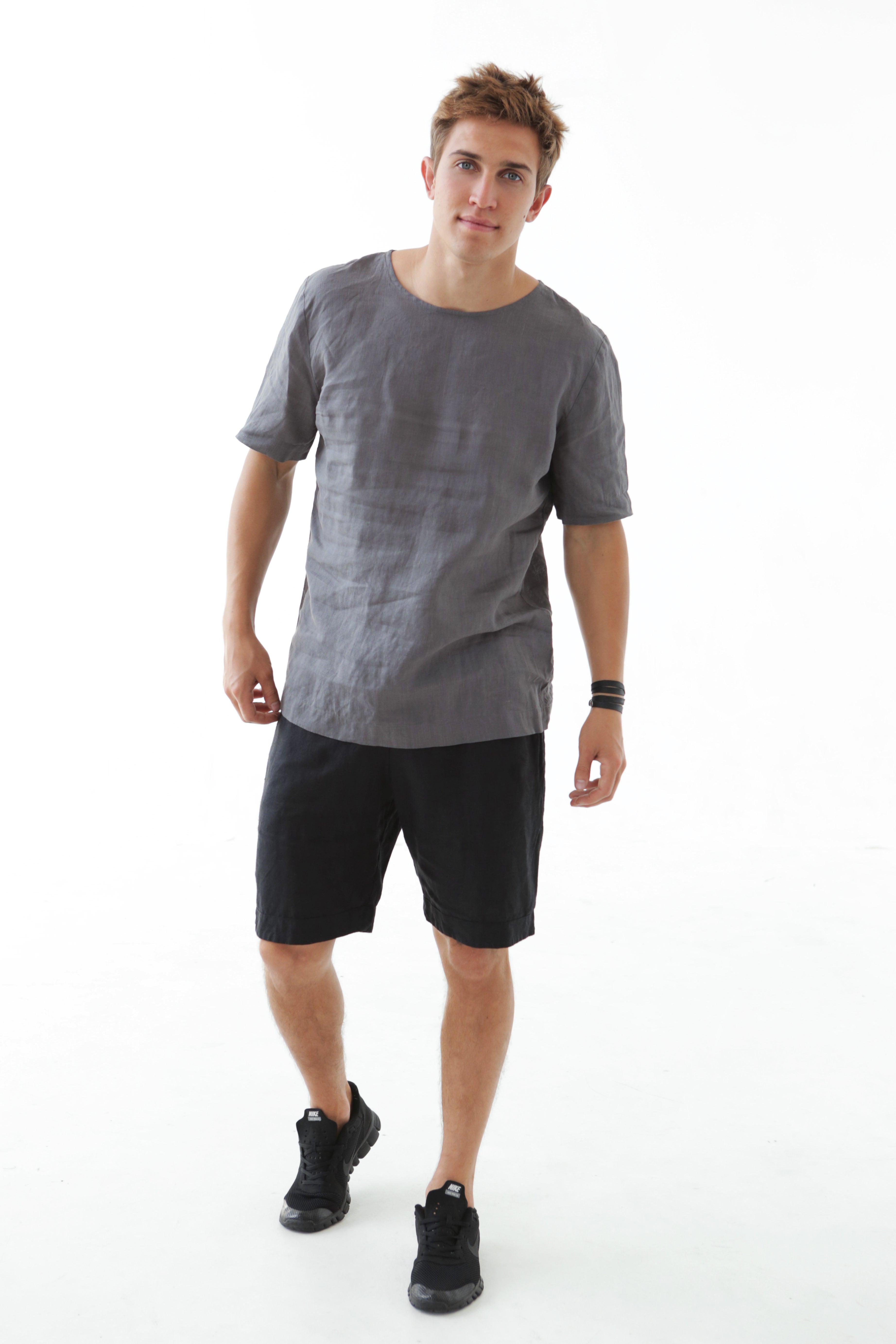 Men’s Linen T-Shirt LINDEN in Dark grey