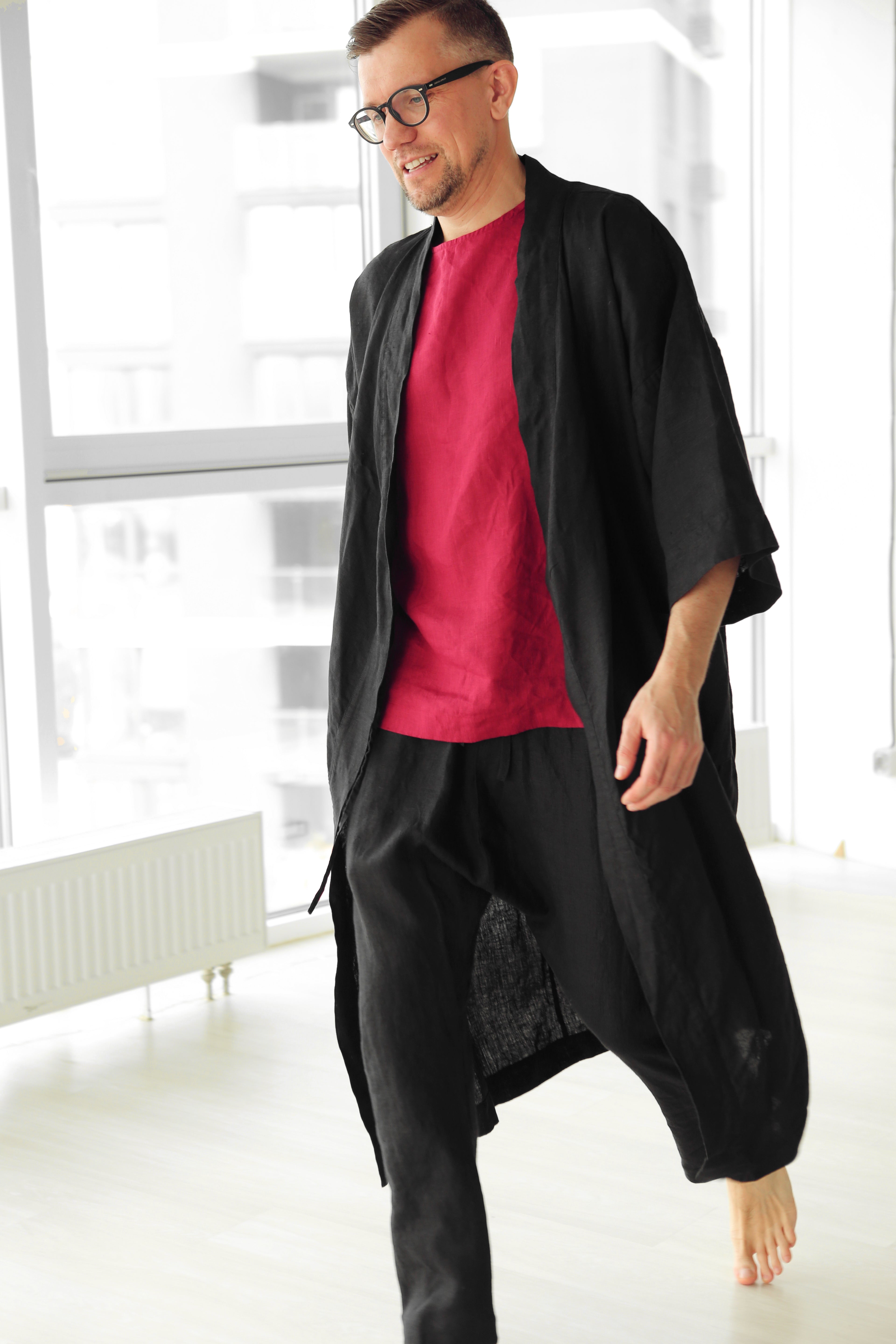 Men’s linen kimono HINOKI in Black