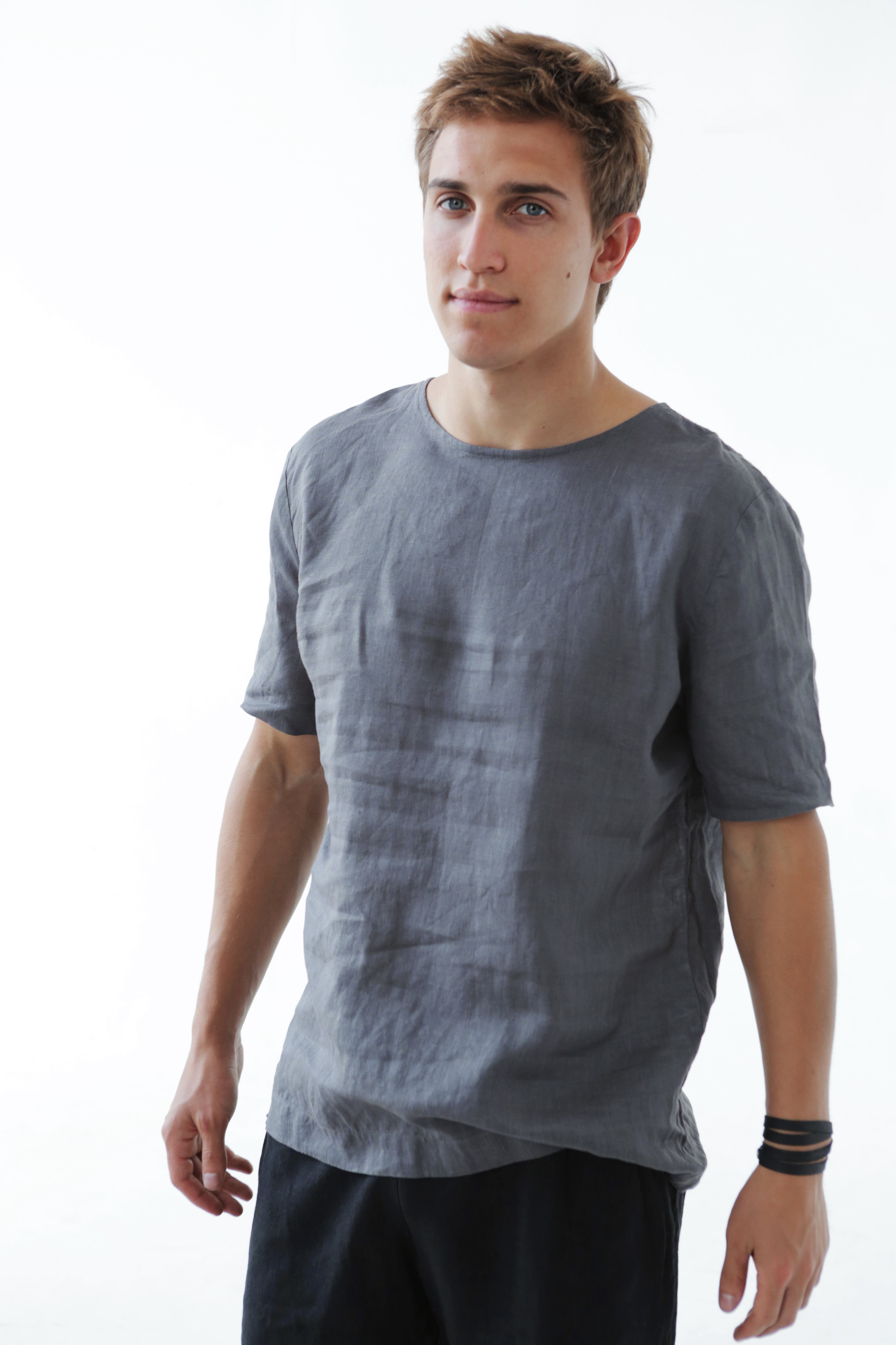 Men’s Linen T-Shirt LINDEN in Dark grey