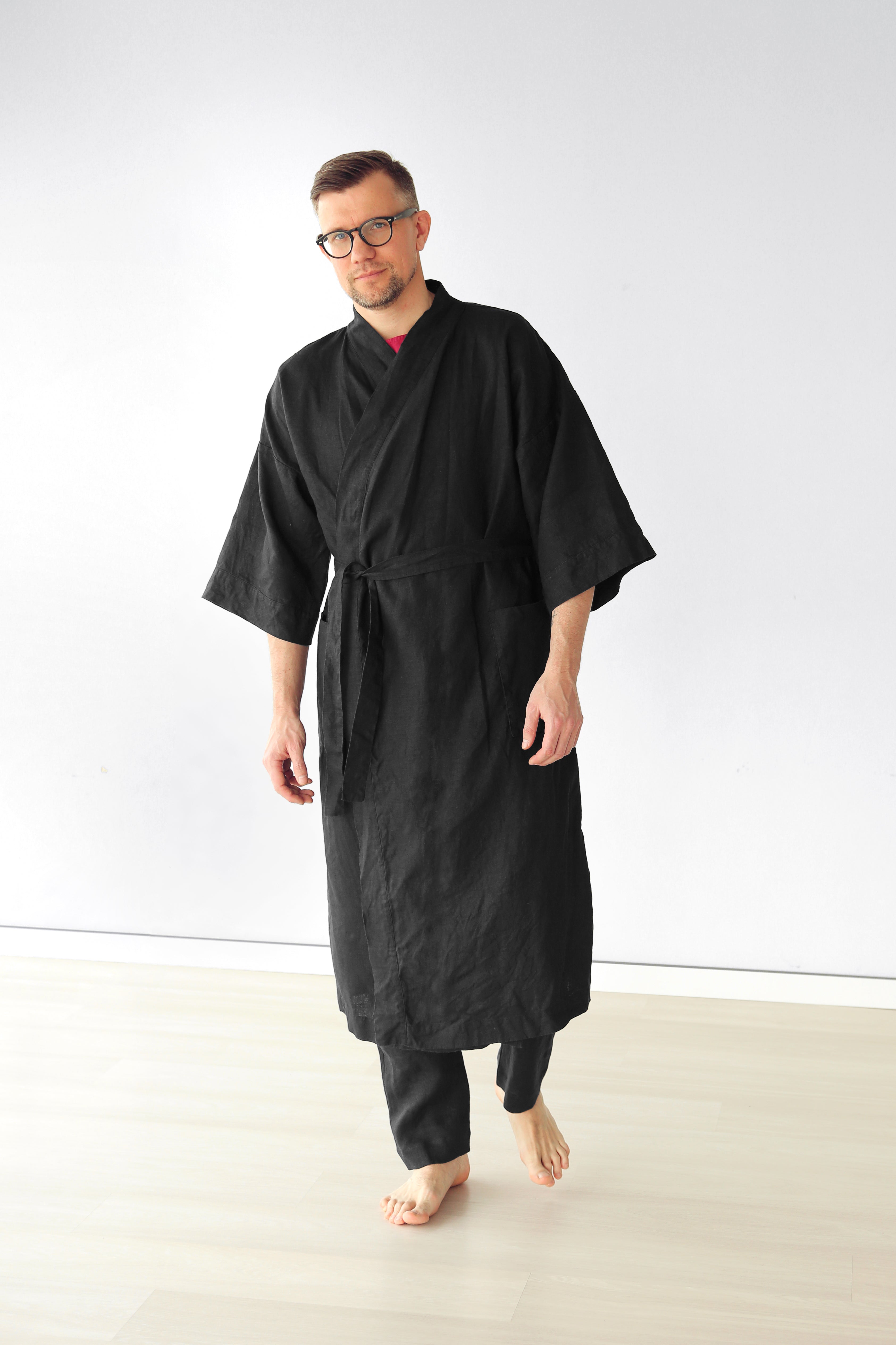 Men’s linen kimono HINOKI in Black
