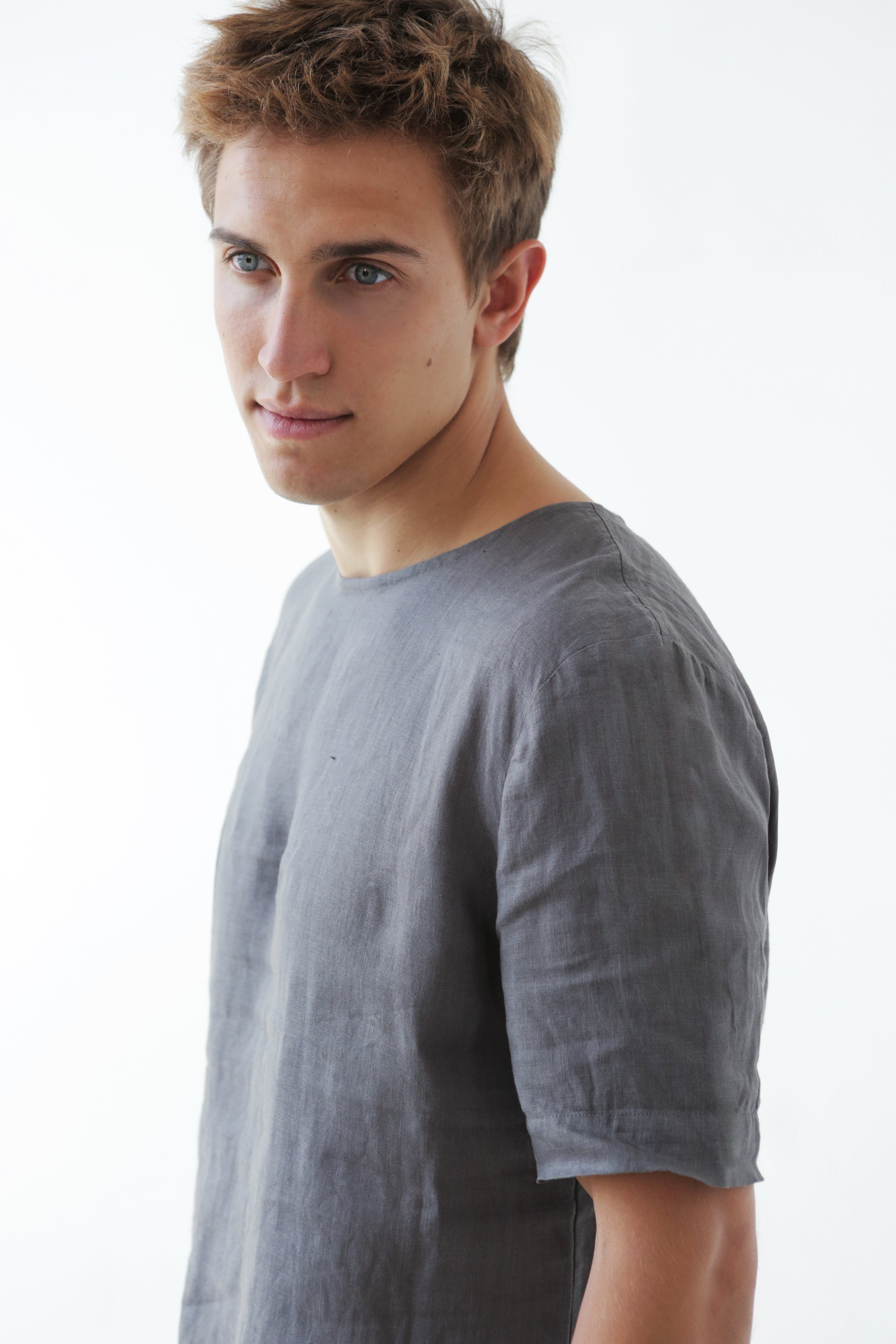 Men’s Linen T-Shirt LINDEN in Dark grey