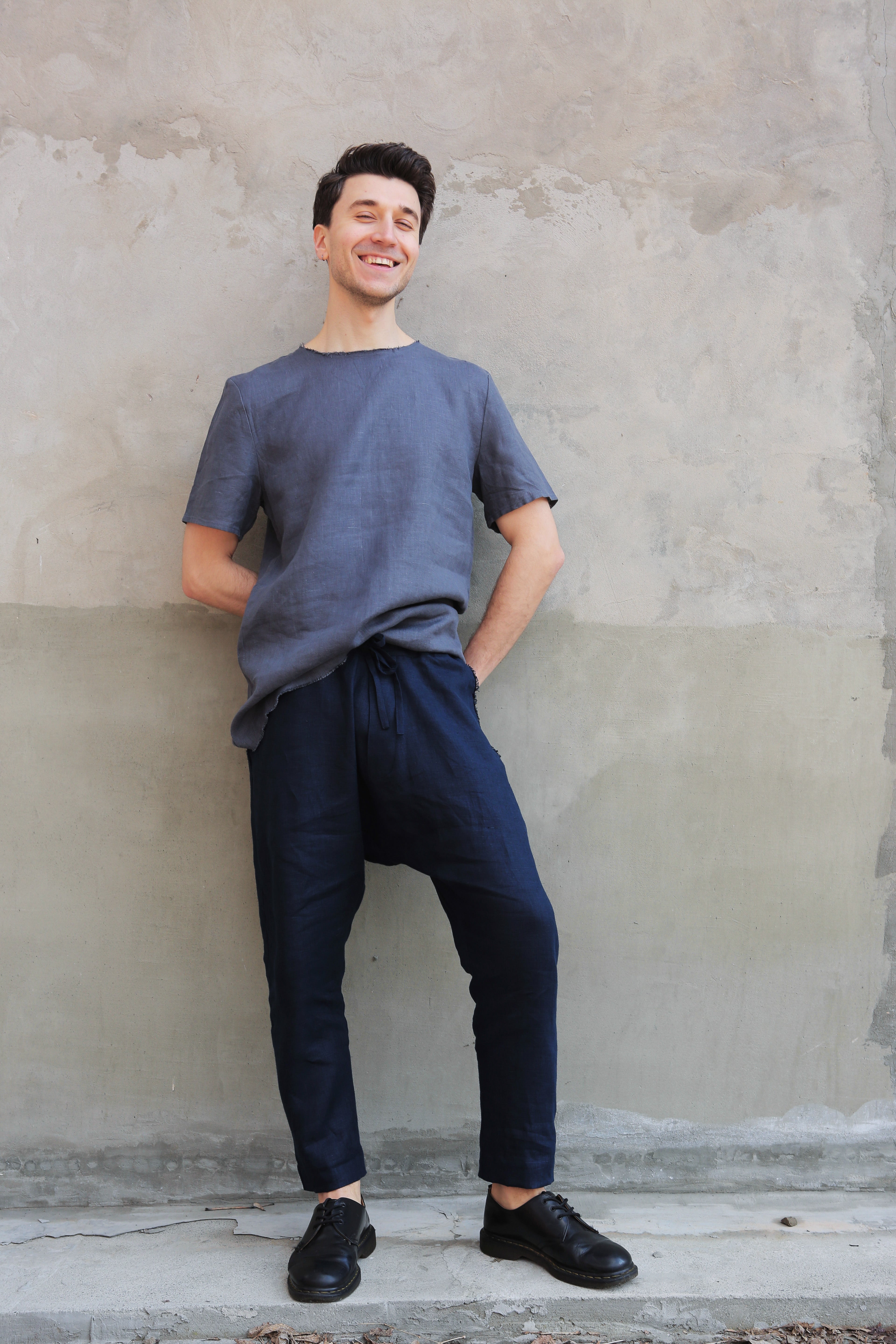 Men's baggy linen pants HAWTHORN in Dark blue
