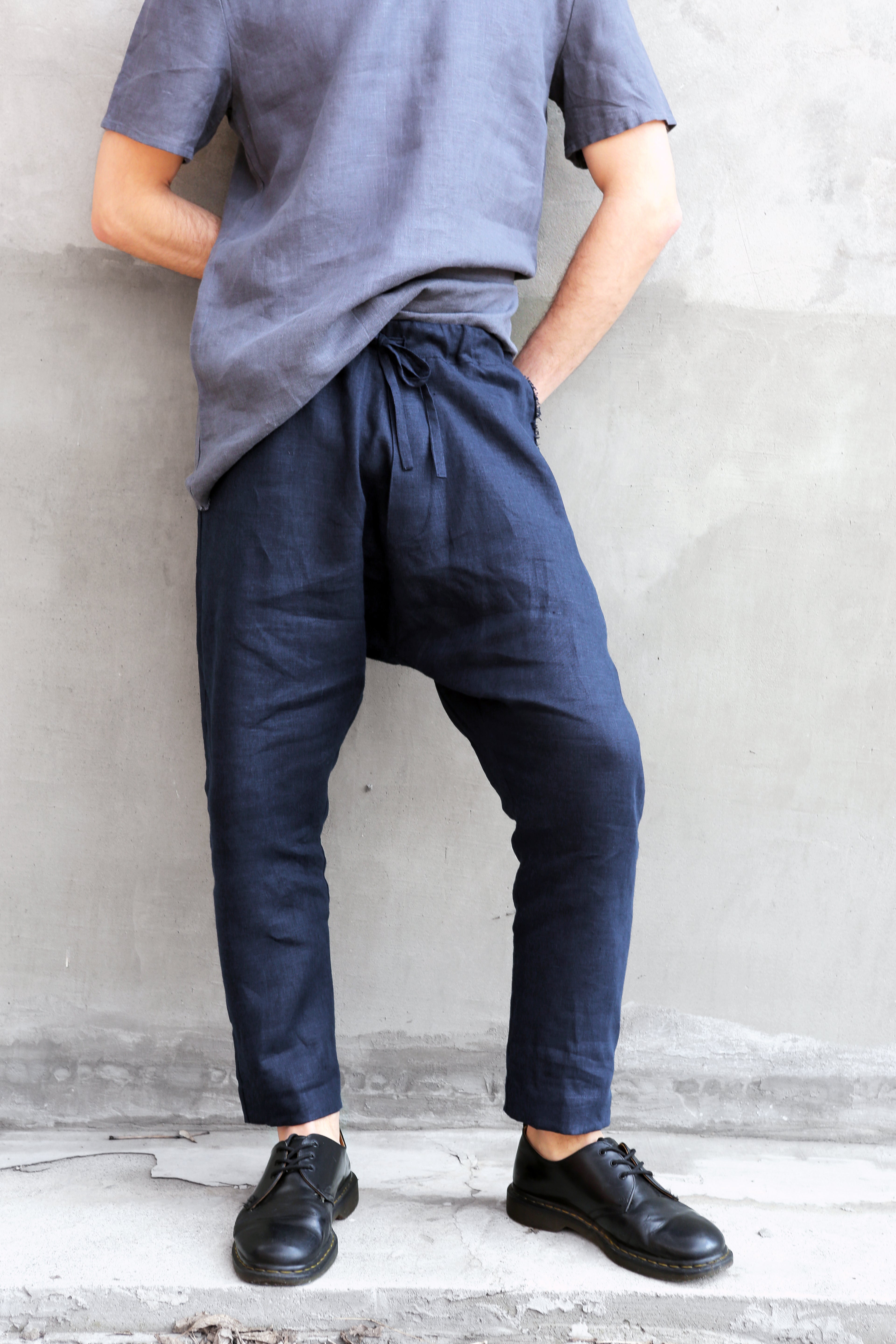 Men’s baggy linen pants HAWTHORN in Dark blue