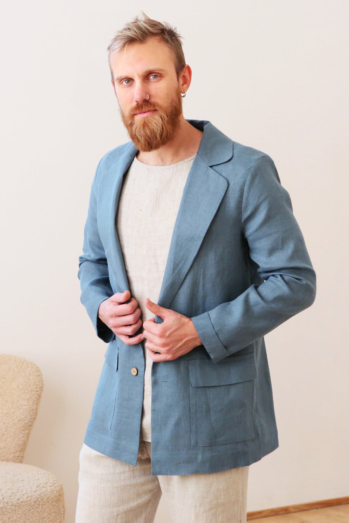 Men’s Linen Jacket LARCH in Blue grey