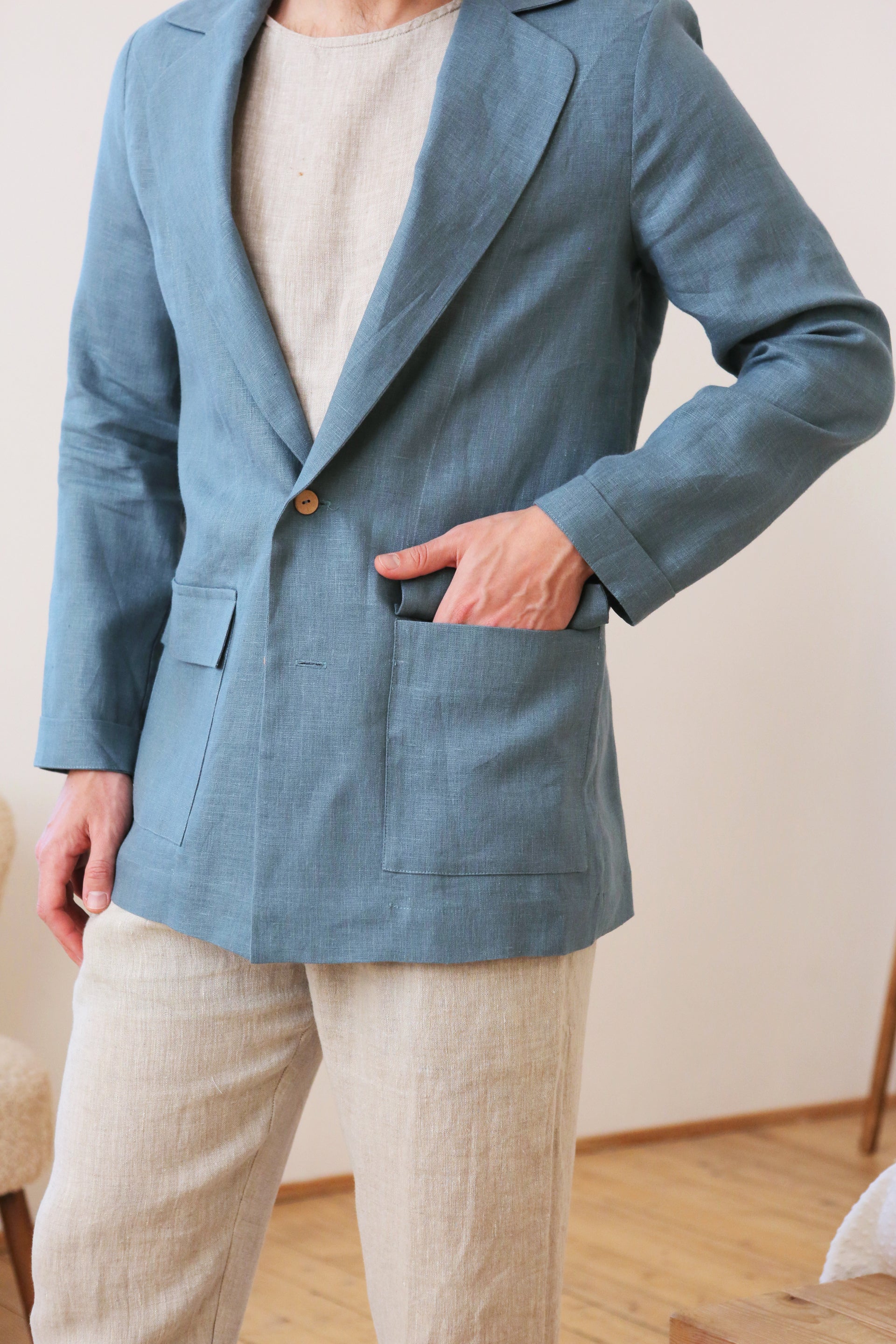 Men’s Linen Jacket LARCH in Blue grey