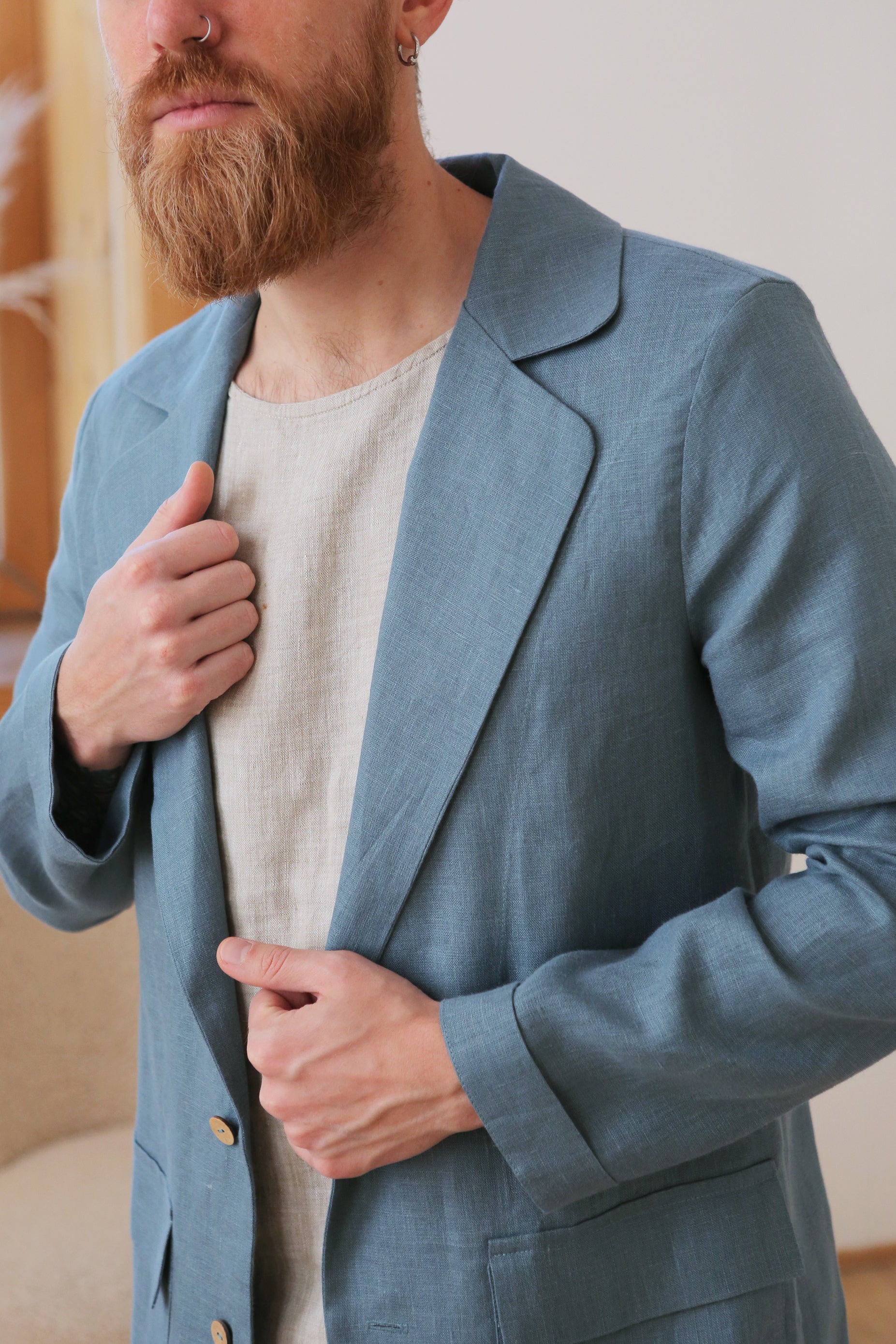 Men’s Linen Jacket LARCH in Blue grey