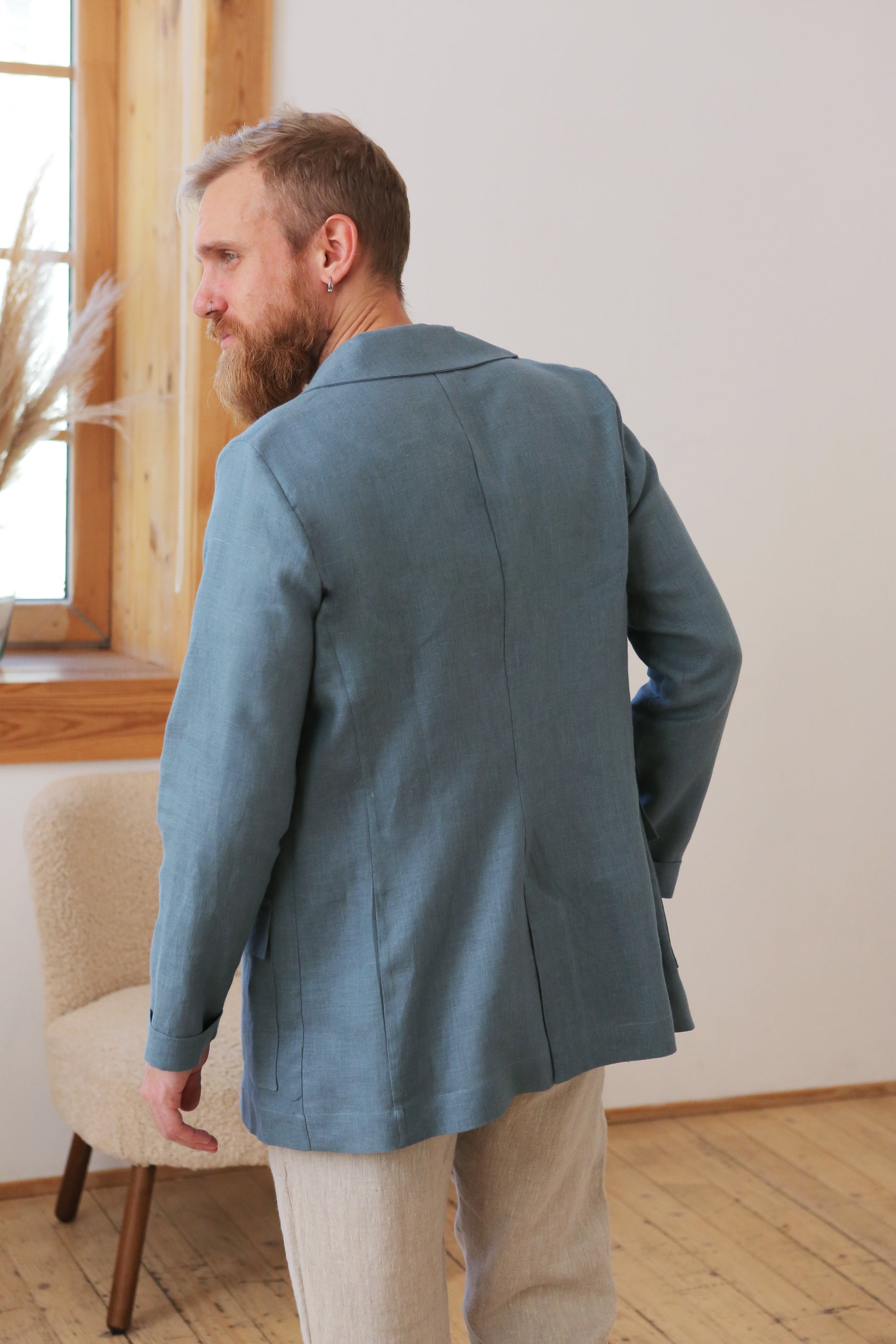 Men’s Linen Jacket LARCH in Blue grey