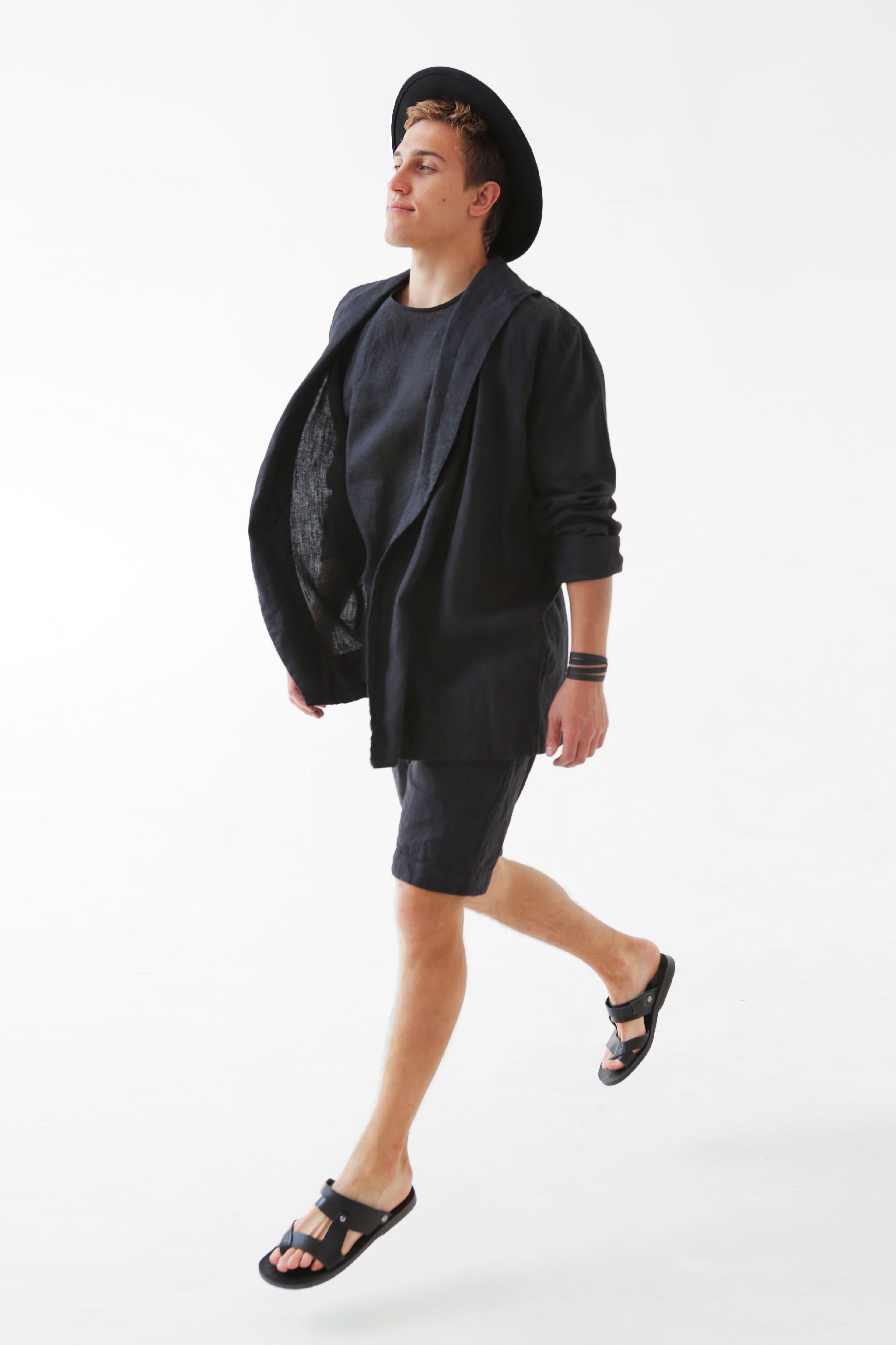 Men’s Linen Cardigan WALNUT in Black