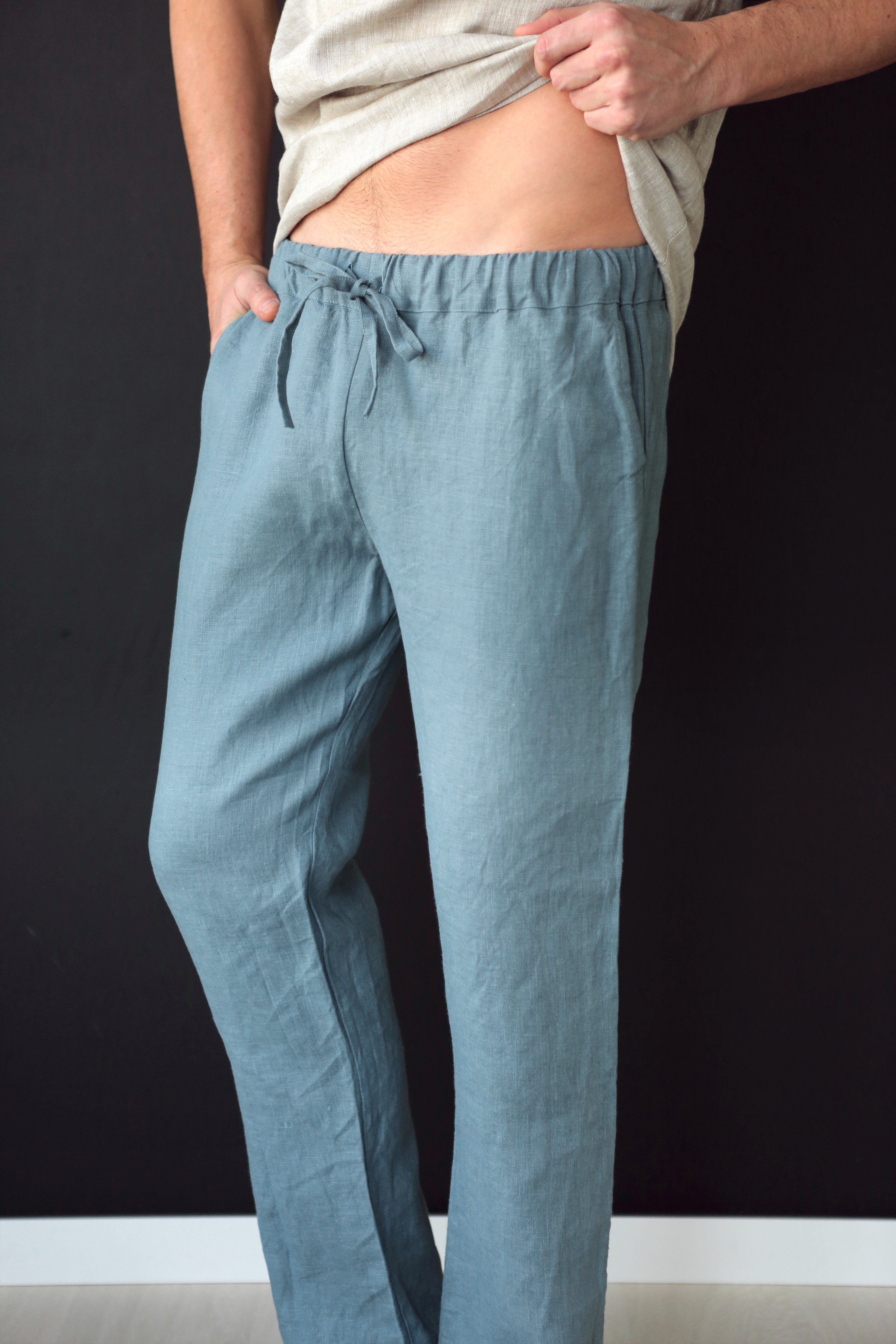 Men’s linen pants ASH in Blue grey