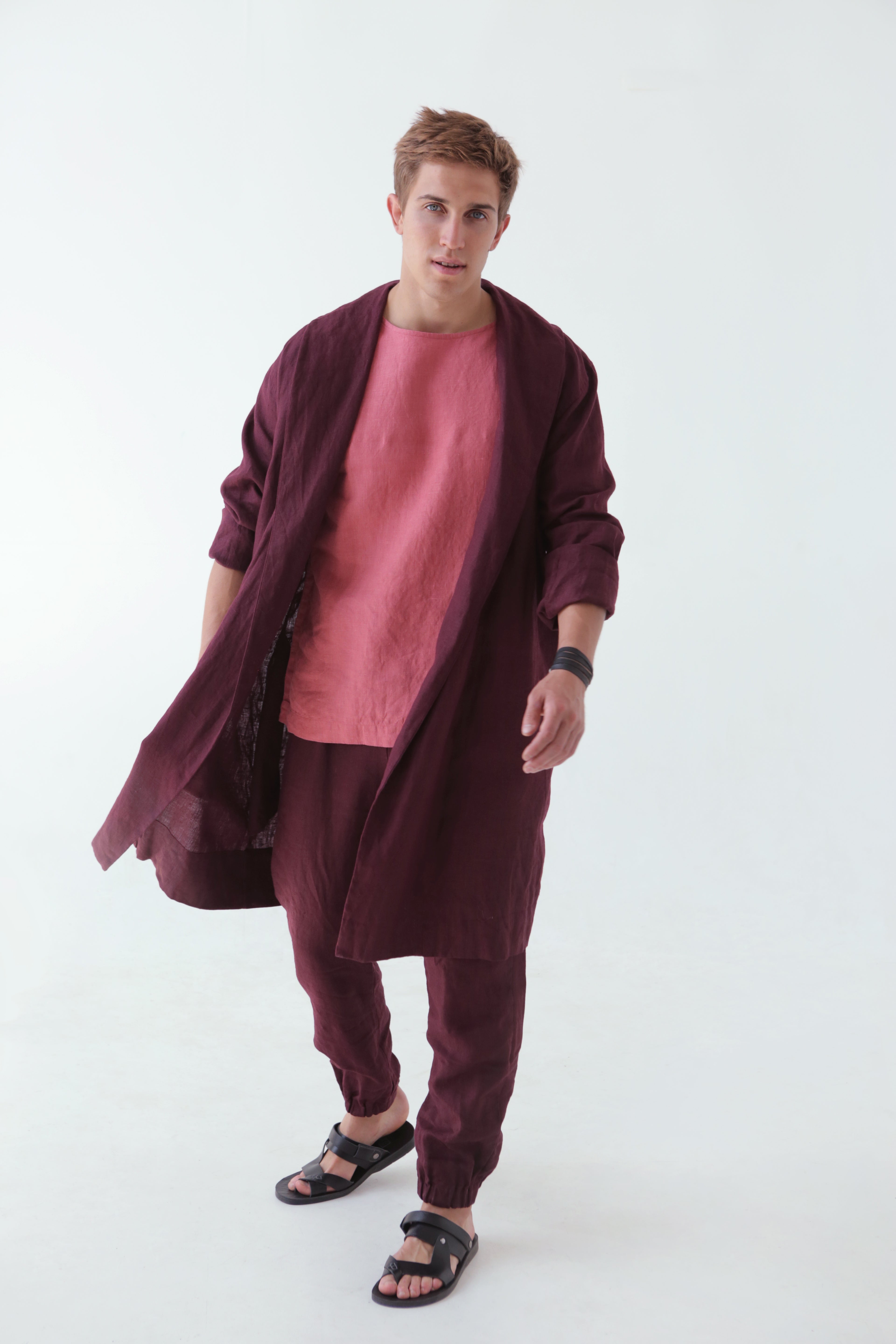 Men’s linen robe JUNIPER in Burgundy