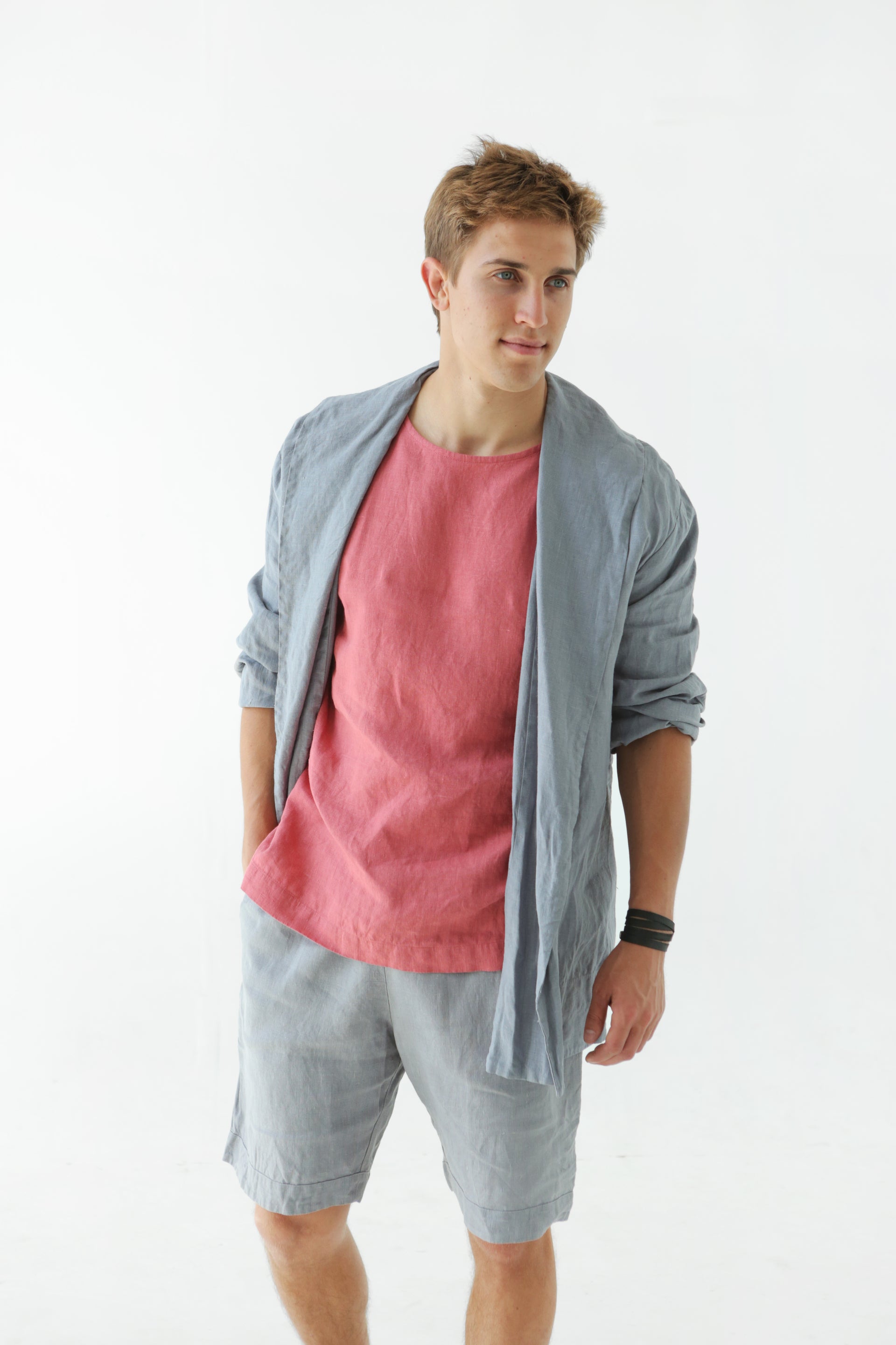 Men’s Linen Cardigan WALNUT in Light grey