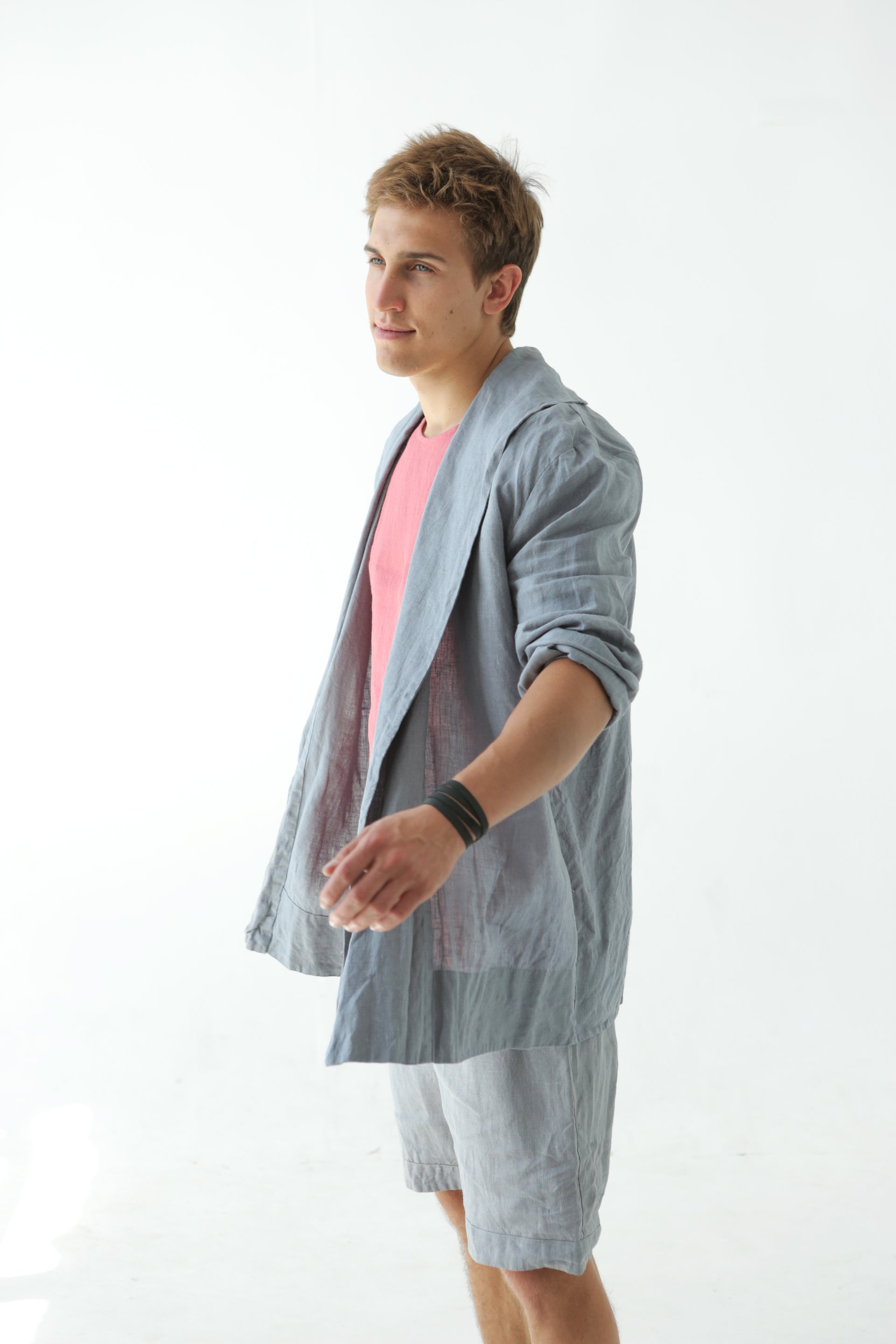 Men's Linen Cardigan WALNUT in Light grey