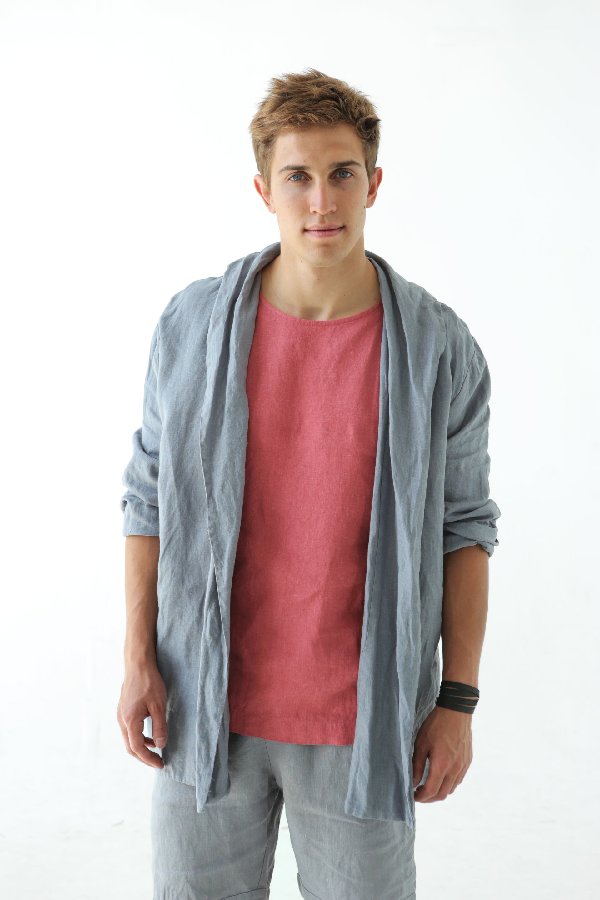 Men’s Linen Cardigan WALNUT in Light grey