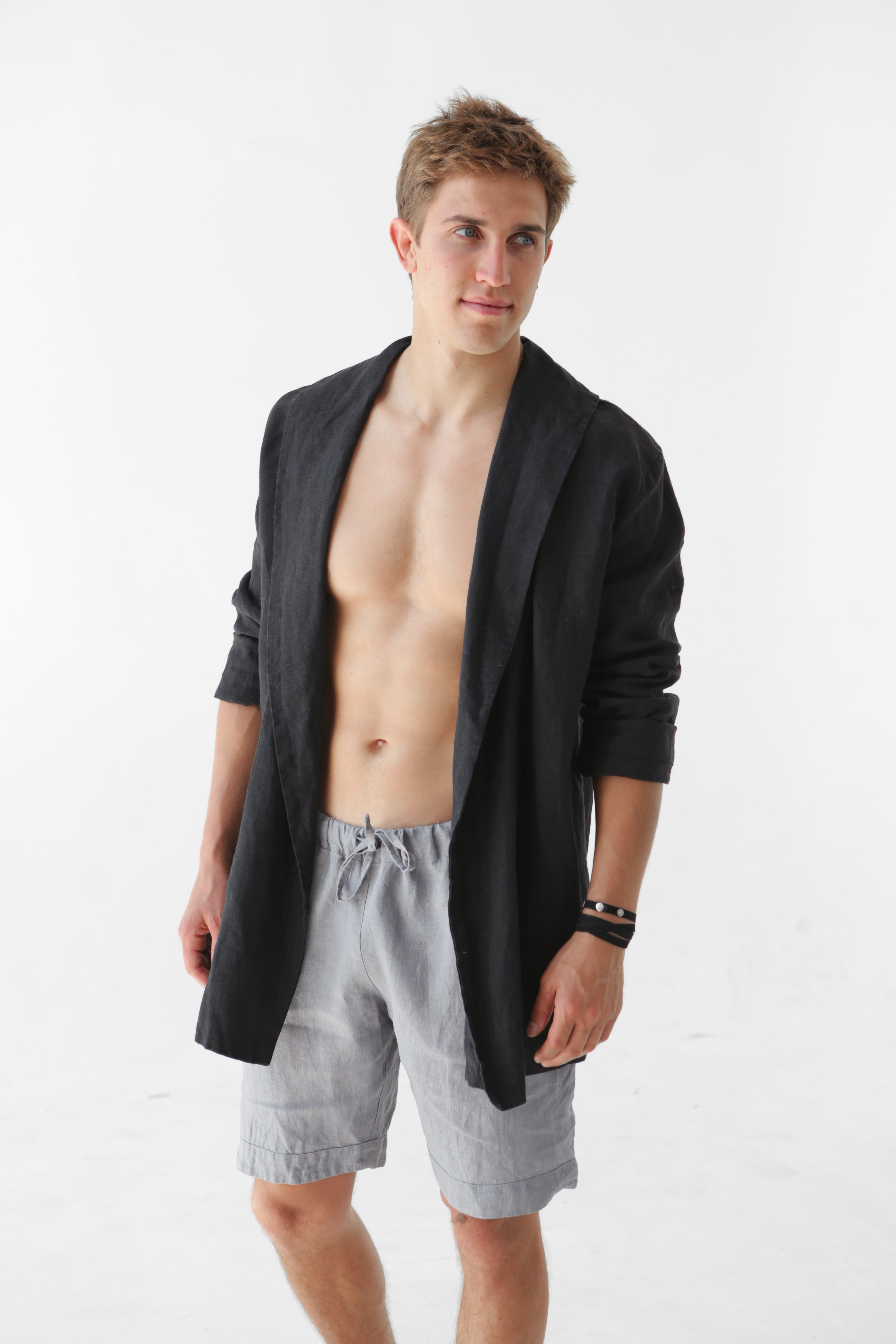 Men’s Linen Cardigan WALNUT in Black