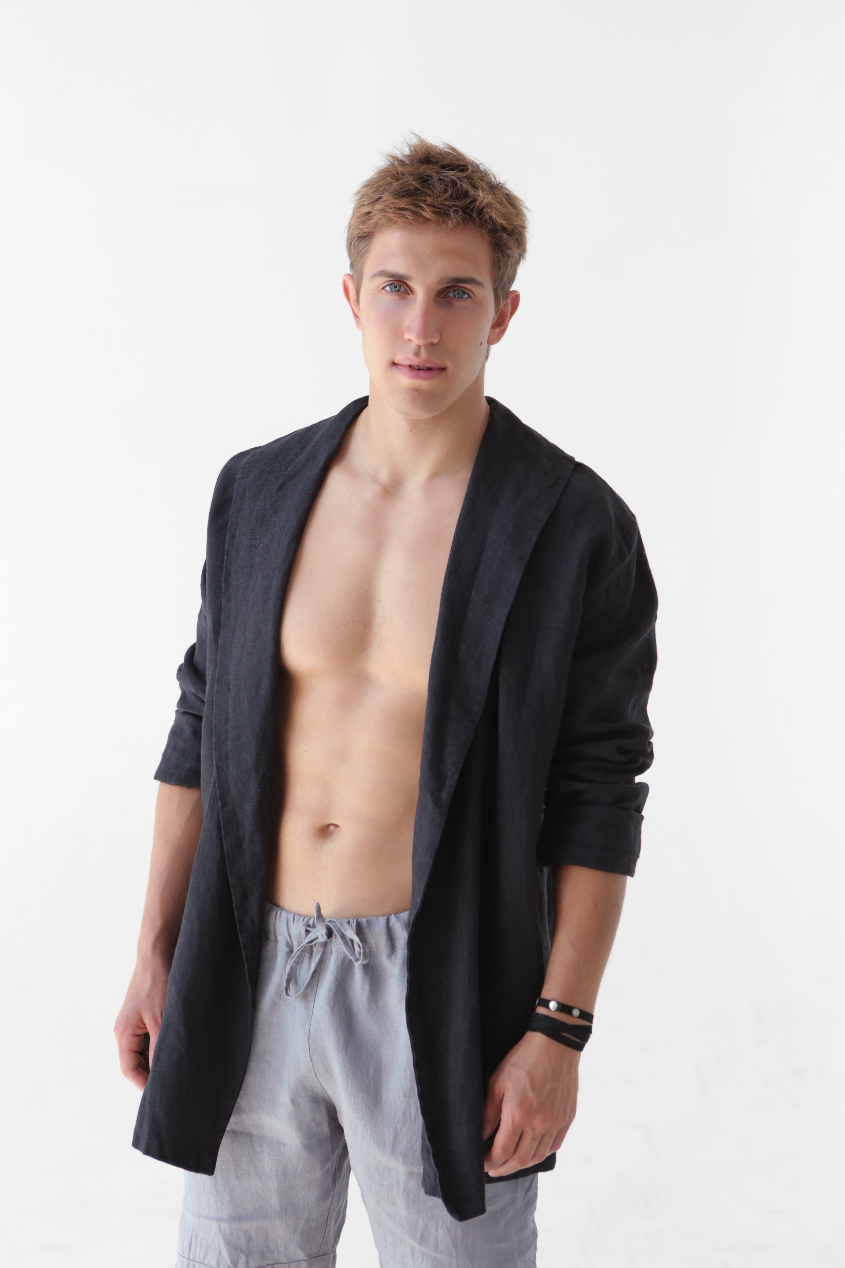 Men’s Linen Cardigan WALNUT in Black