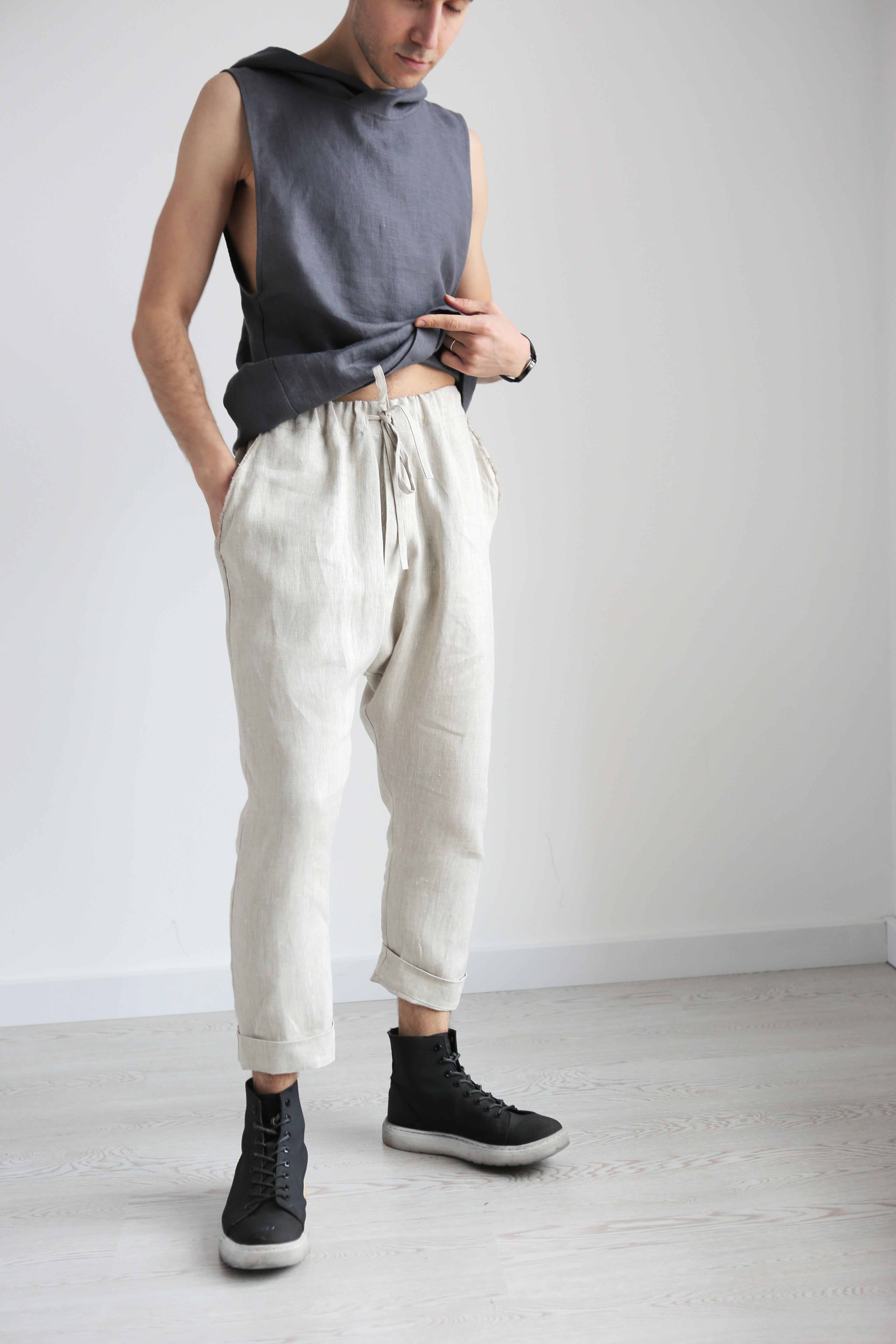 Men’s baggy linen pants HAWTHORN in Beige