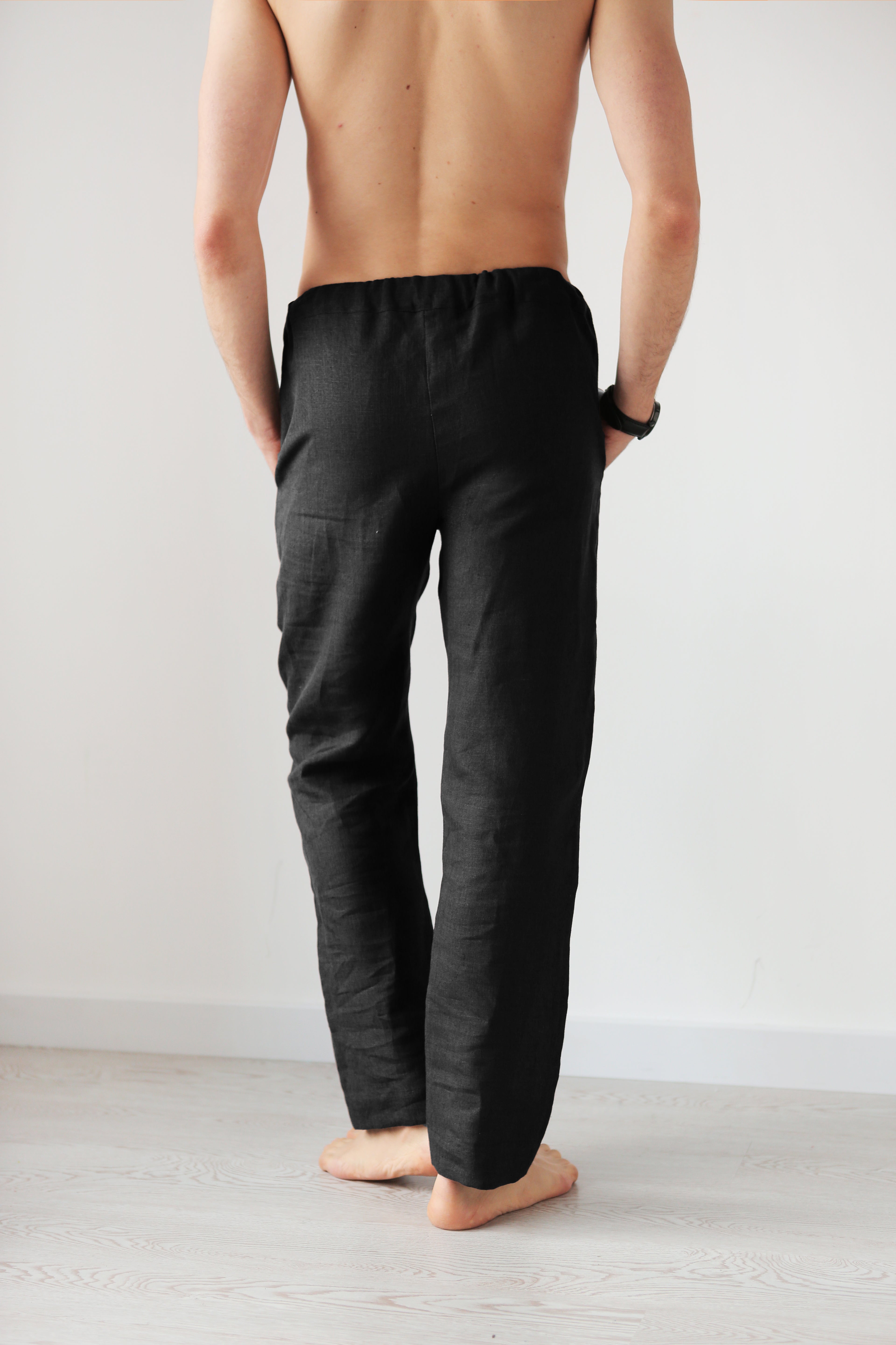 Mens Straight Leg Linen Pants ASH in Black S Mens Straight Leg Linen Pants ASH in Black S