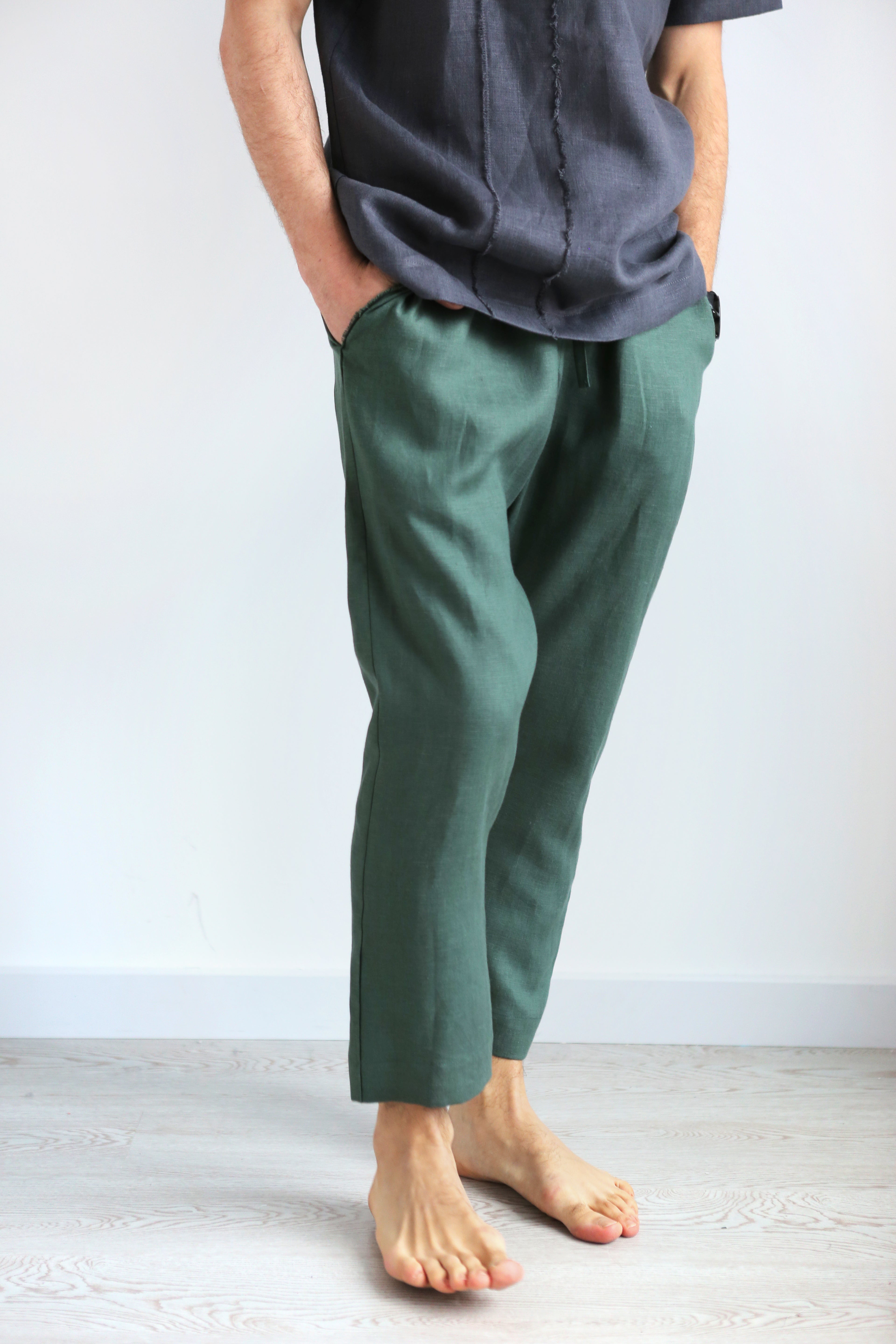 Men’s baggy linen pants HAWTHORN in Green