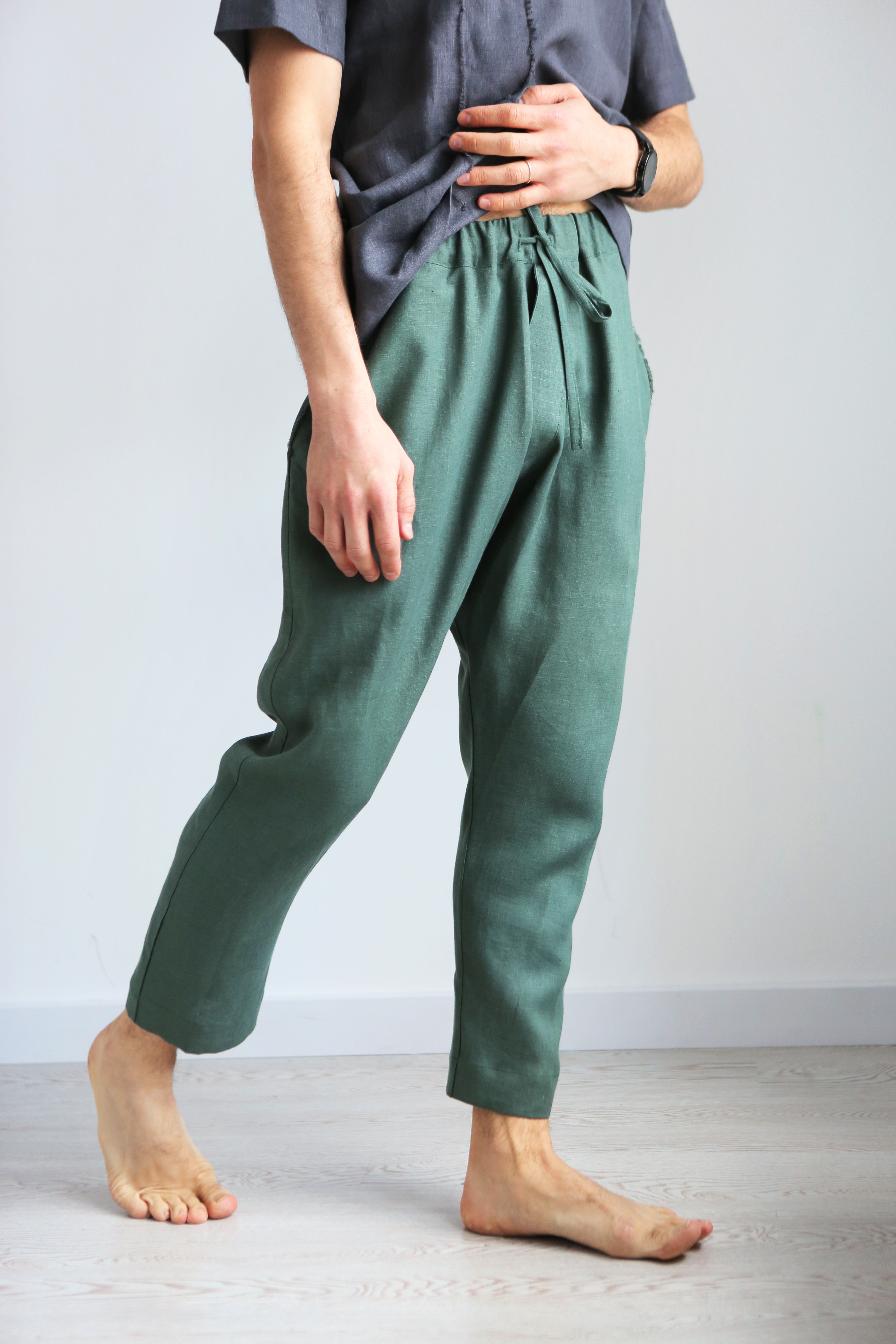 Men’s baggy linen pants HAWTHORN in Green