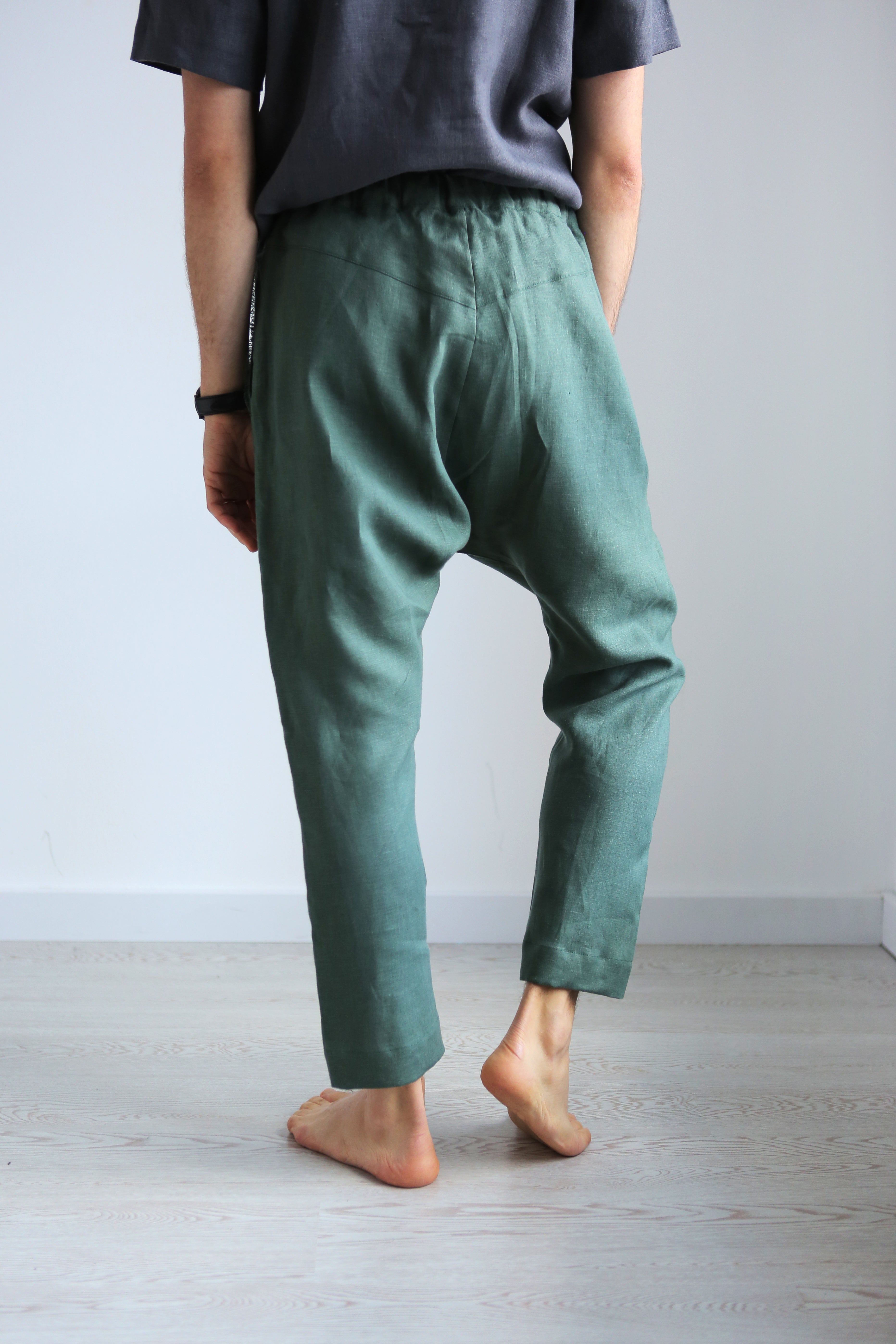 Men’s baggy linen pants HAWTHORN in Green