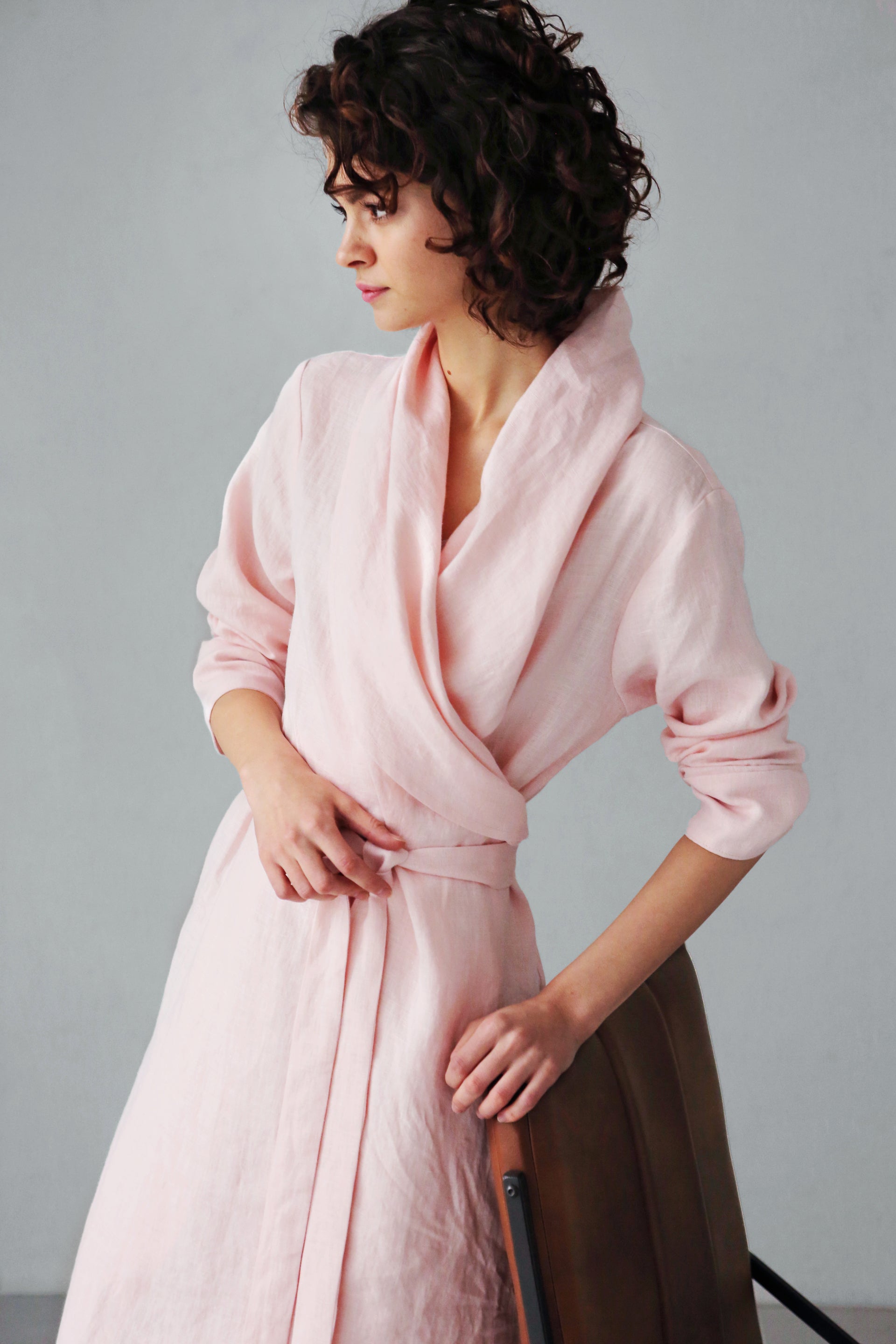 Women’s Linen Bathrobe Calla in Light pink