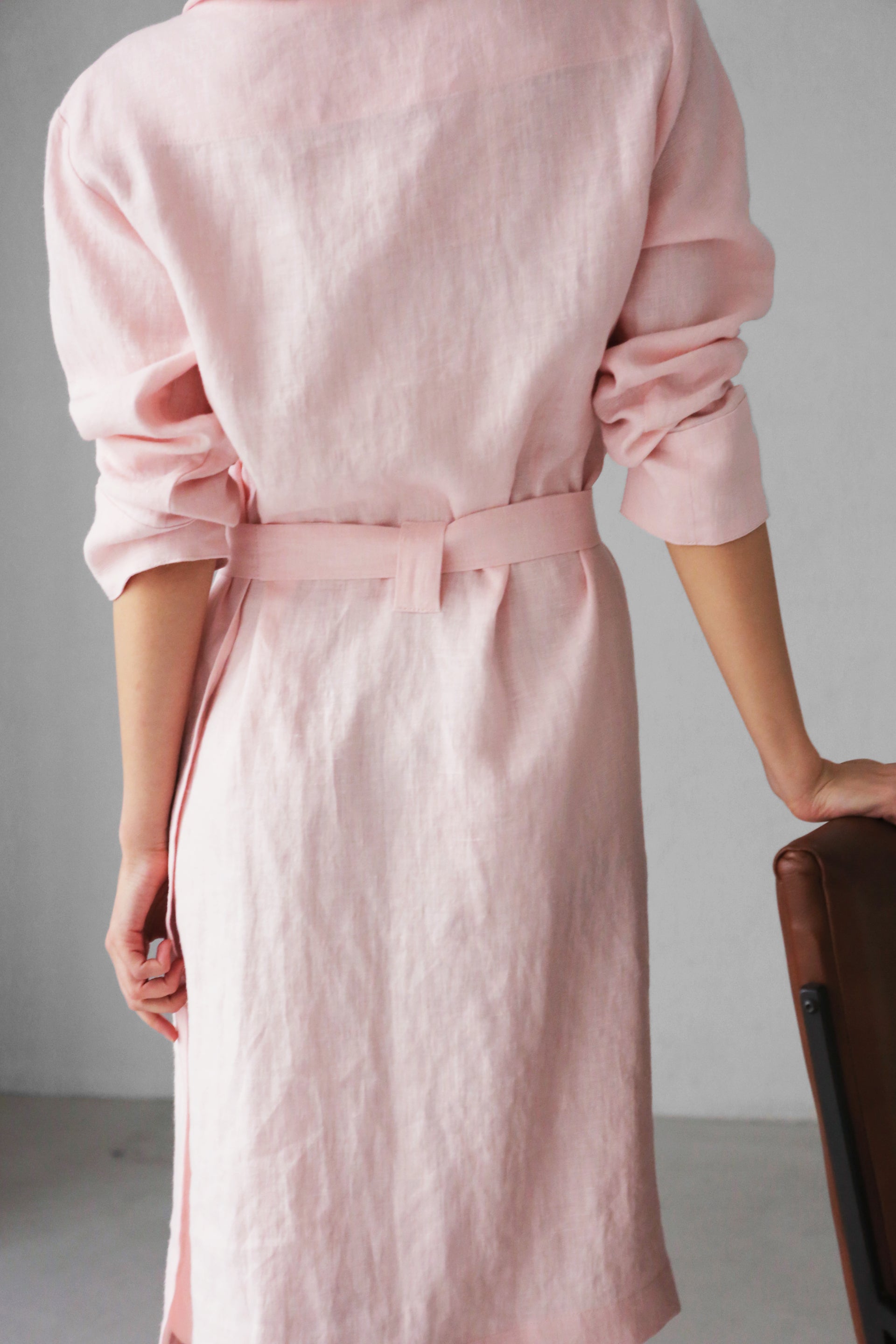 Women’s Linen Bathrobe Calla in Light pink