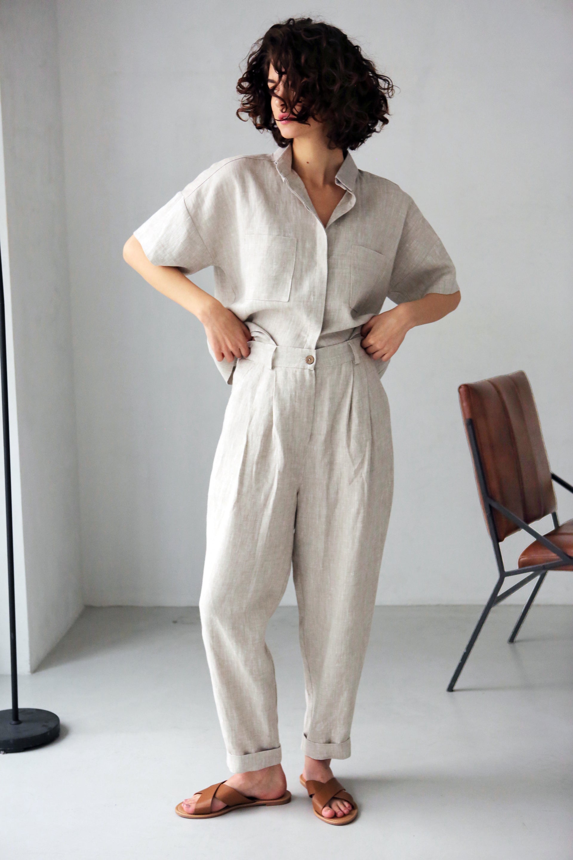 Women’s Linen Pants with Pleats CEDAR in Beige