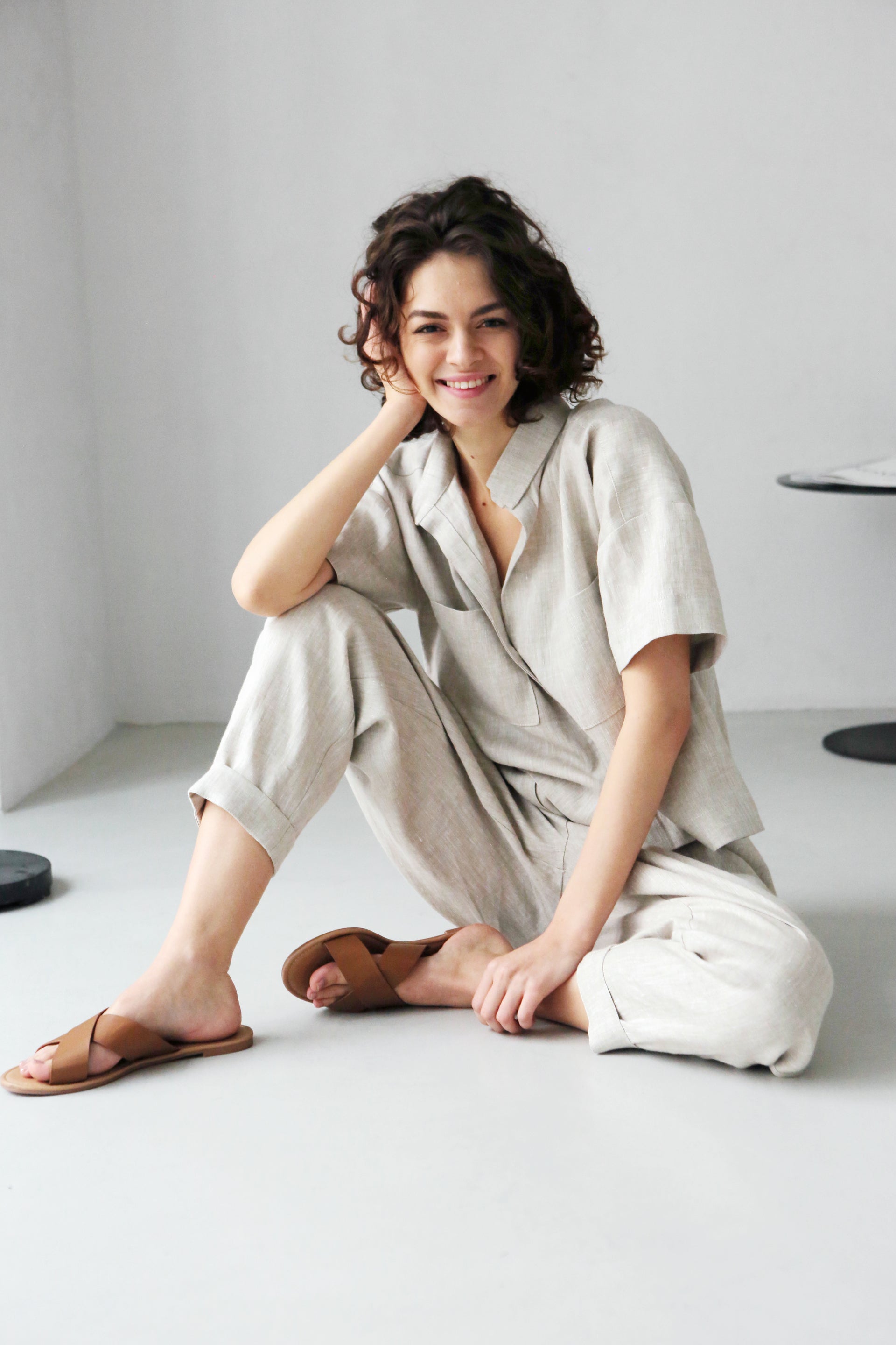 Women’s Linen Pants with Pleats CEDAR in Beige