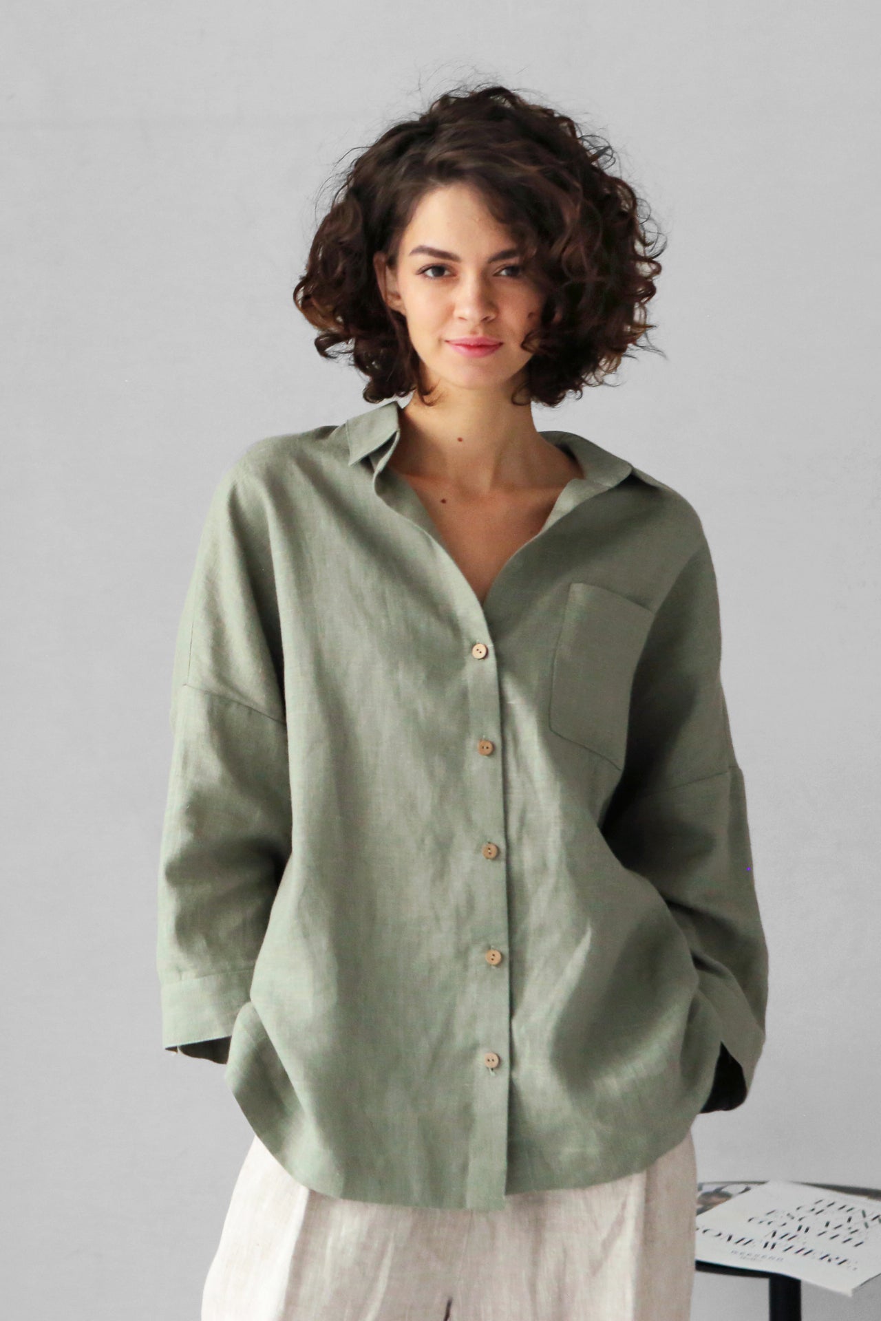 Women’s Linen Shirt FENNEL in Olive