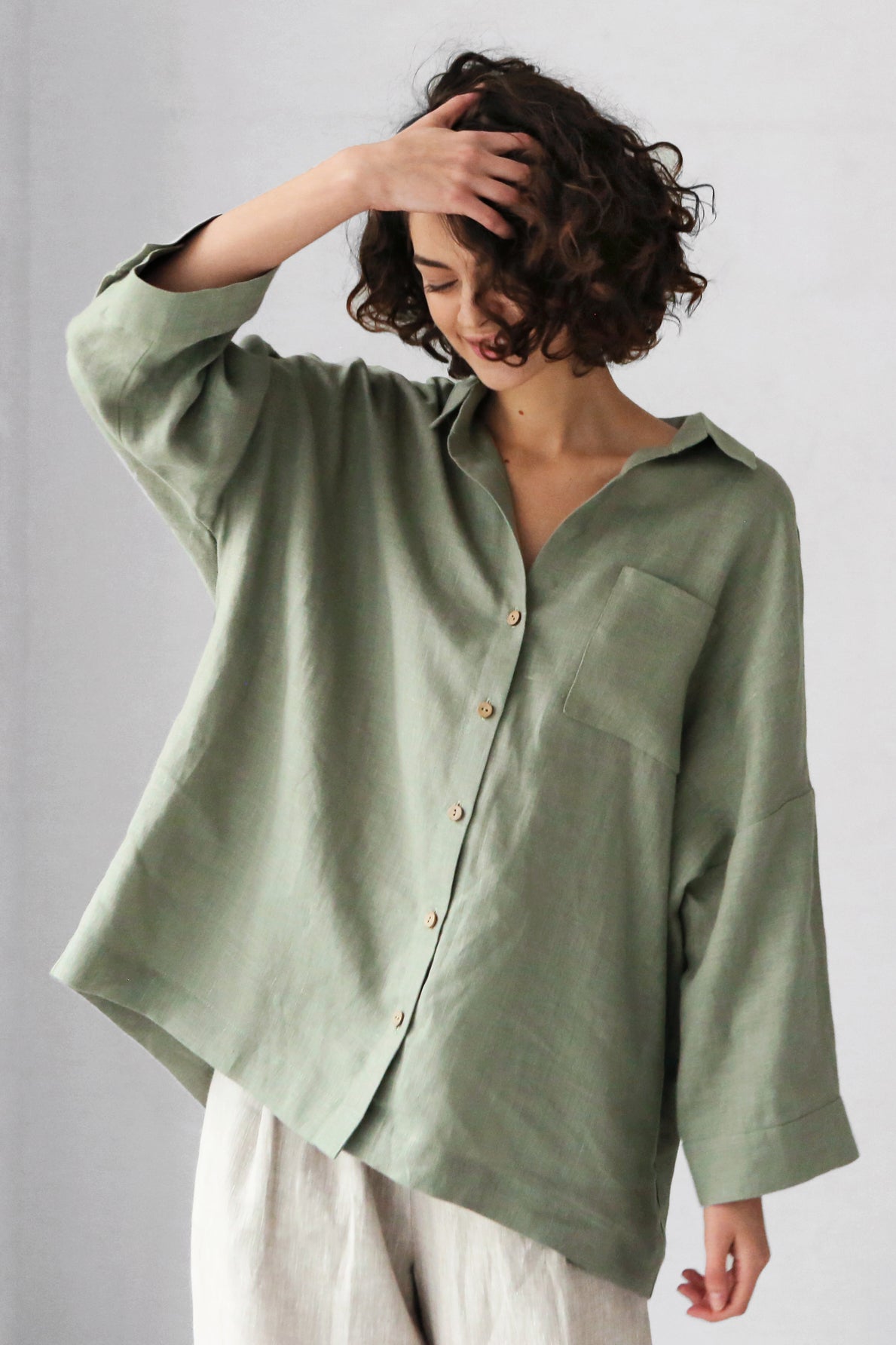 Women’s Linen Shirt FENNEL in Olive