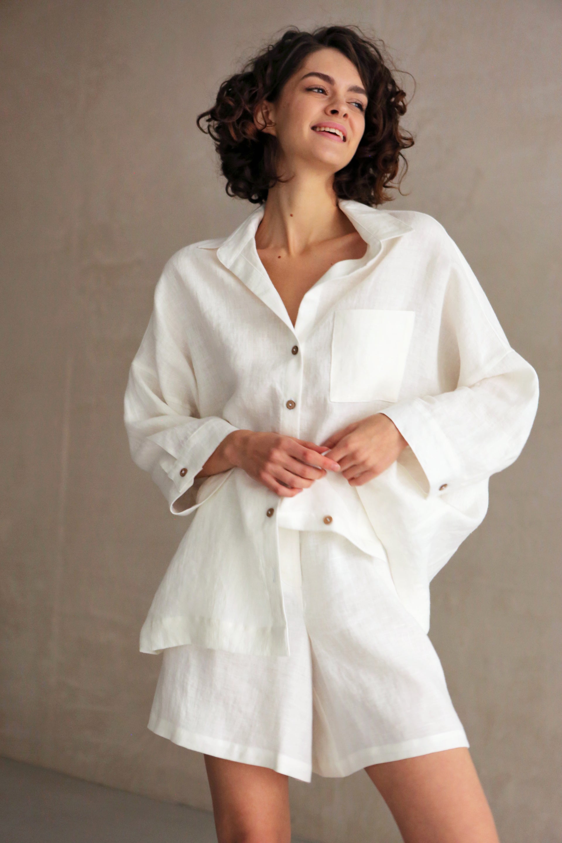 Linen Shorts (Cream, 5XL, Women's)