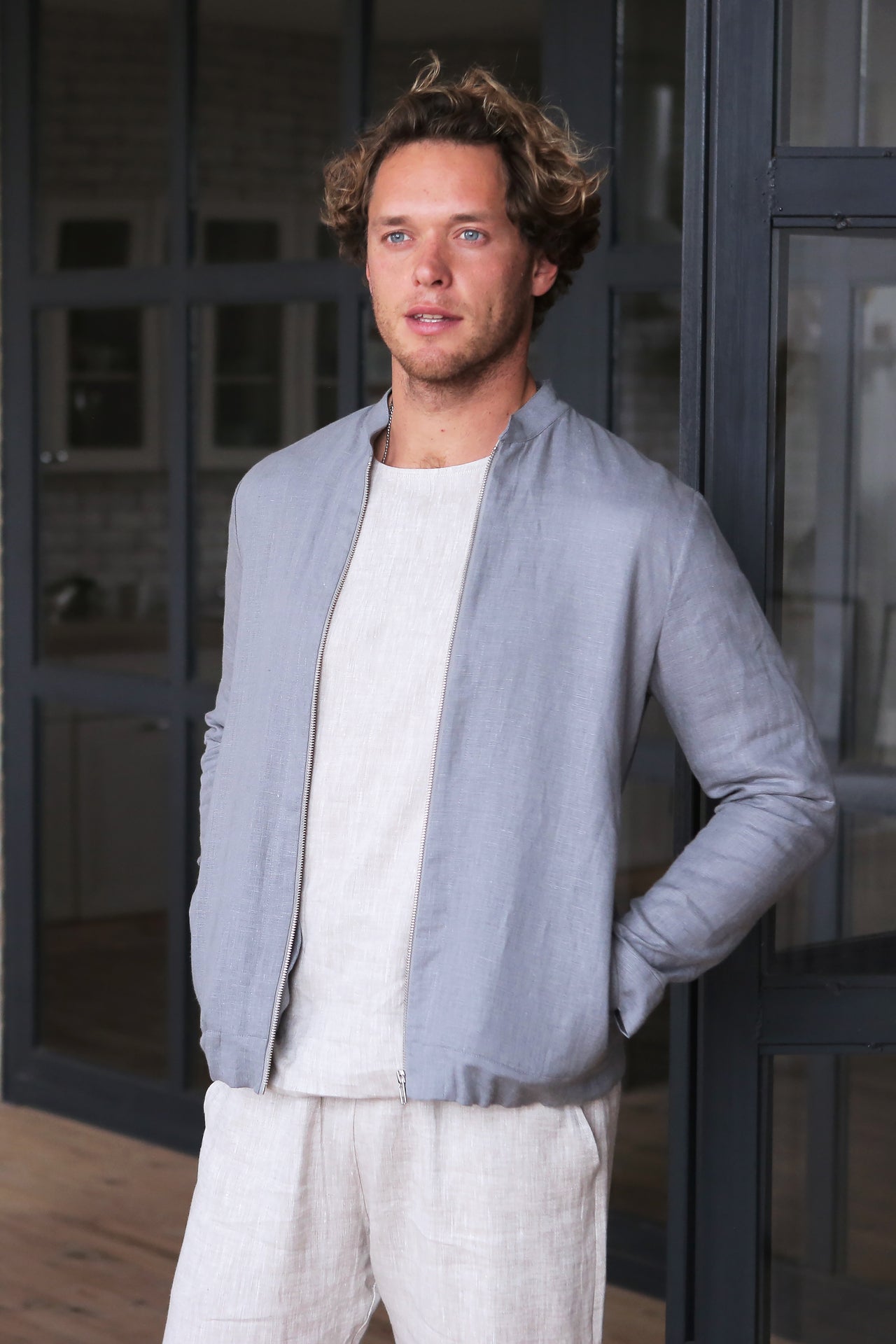 Men’s Linen Bomber MULBERRY in Light grey