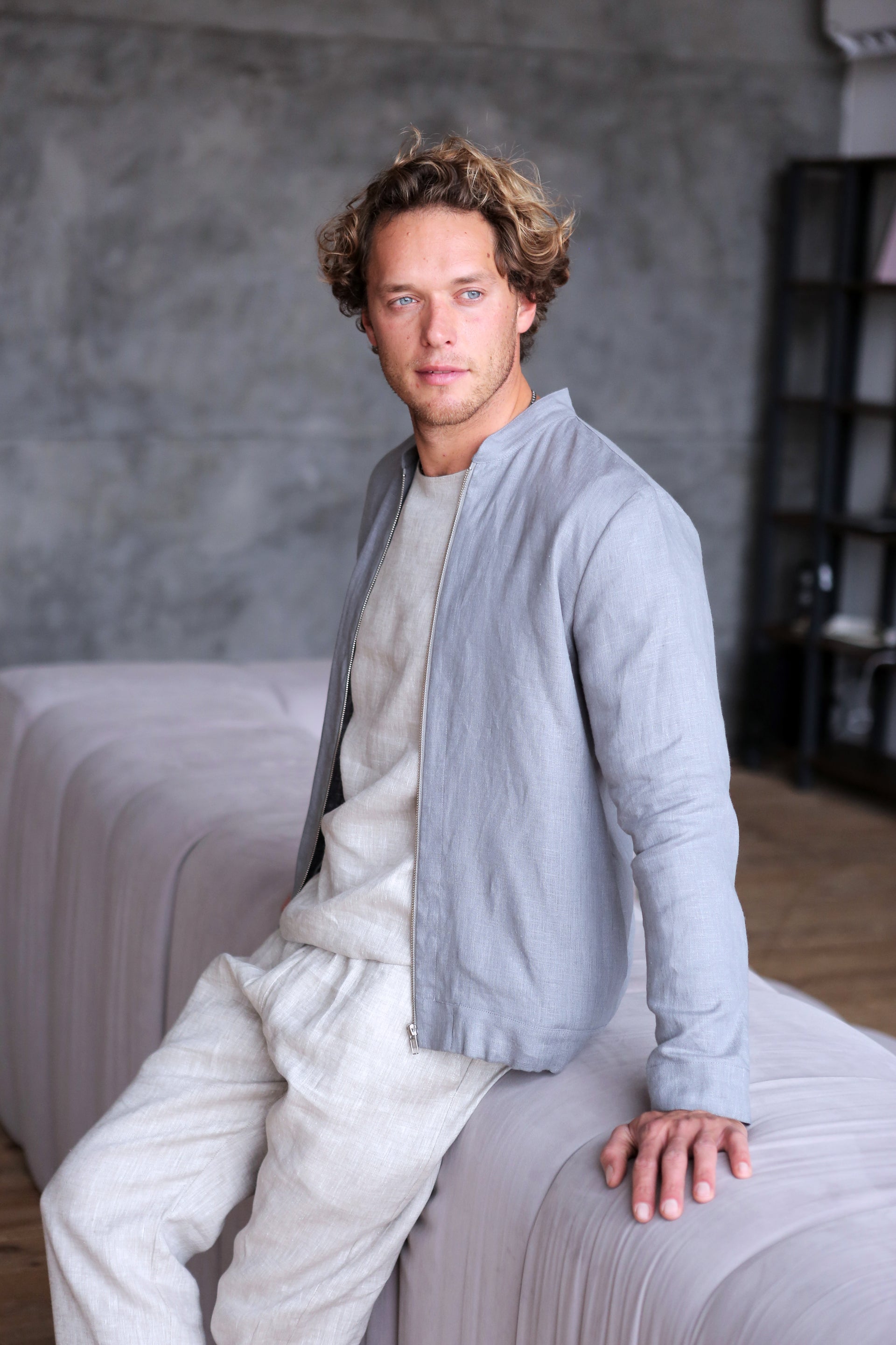 Men’s Linen Bomber MULBERRY in Light grey