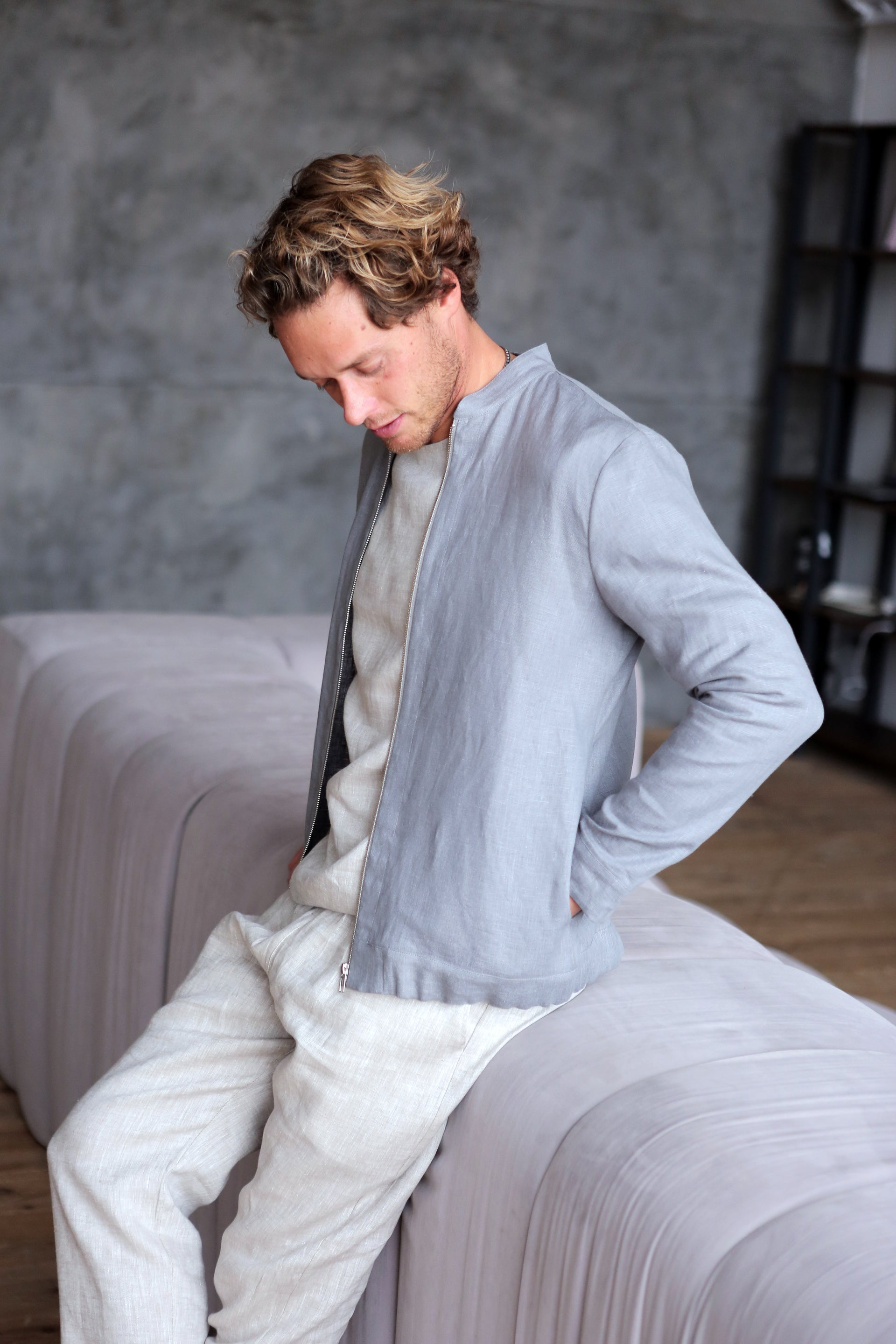 Men’s Linen Bomber MULBERRY in Light grey