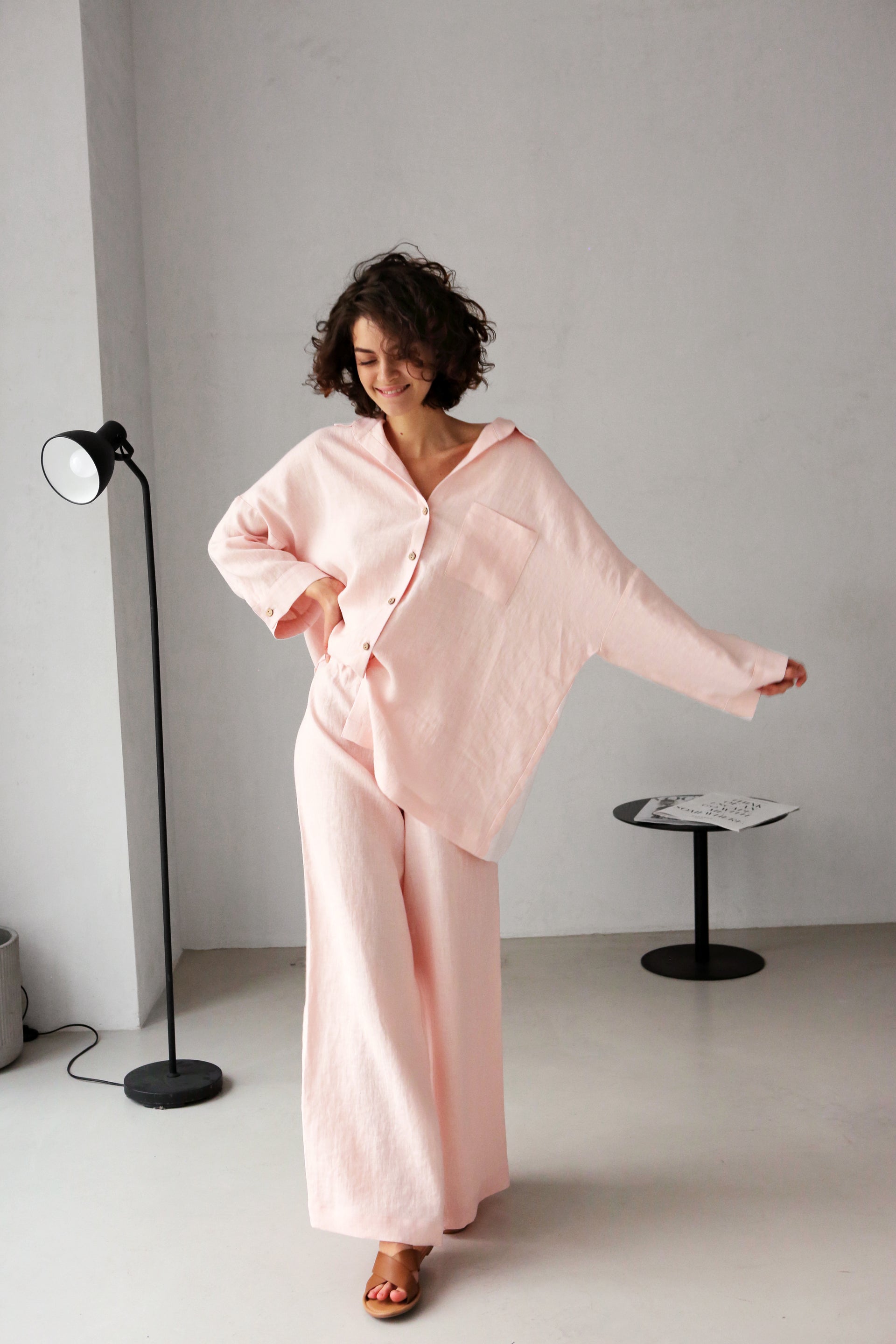 Wide-Leg Linen Pants ACAI in Light pink