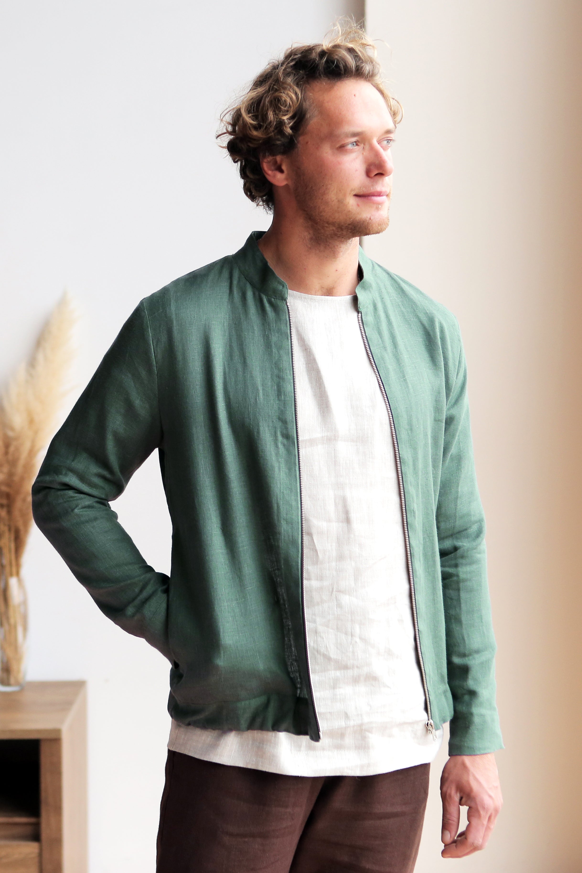 Men’s Linen Bomber MULBERRY in Green
