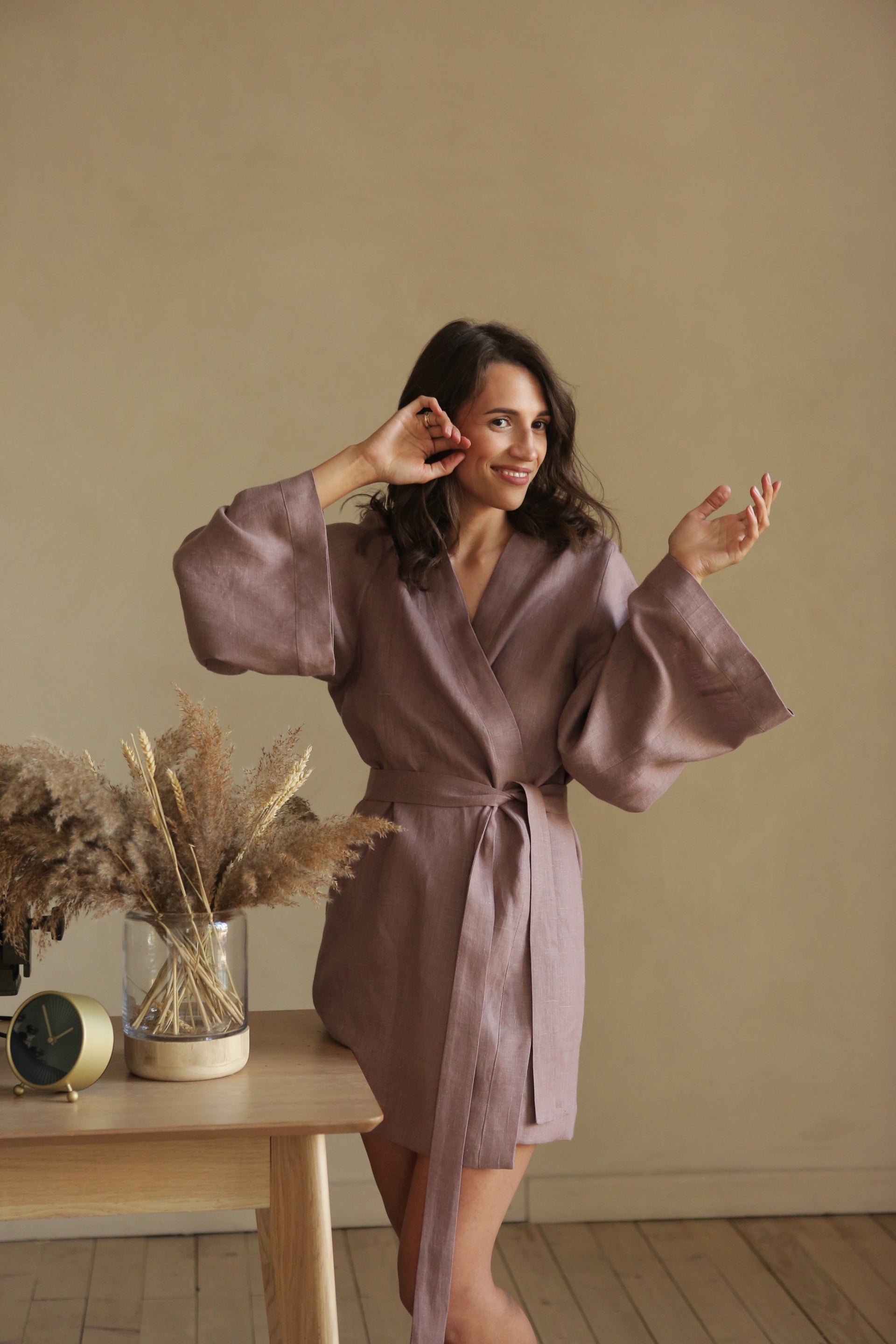 Women’s Linen Kimono KAYA in Latte