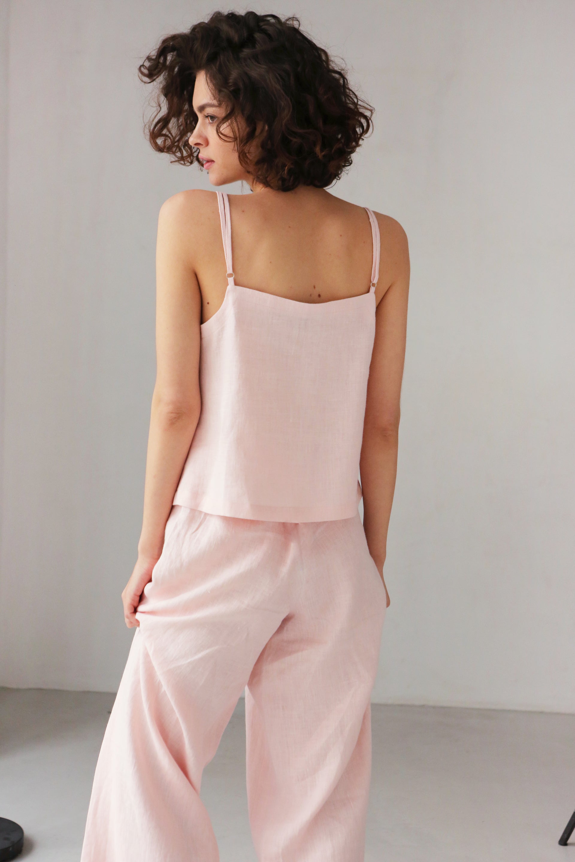 Linen Round-Neck Tank Top CAMELLIA in Light-pink