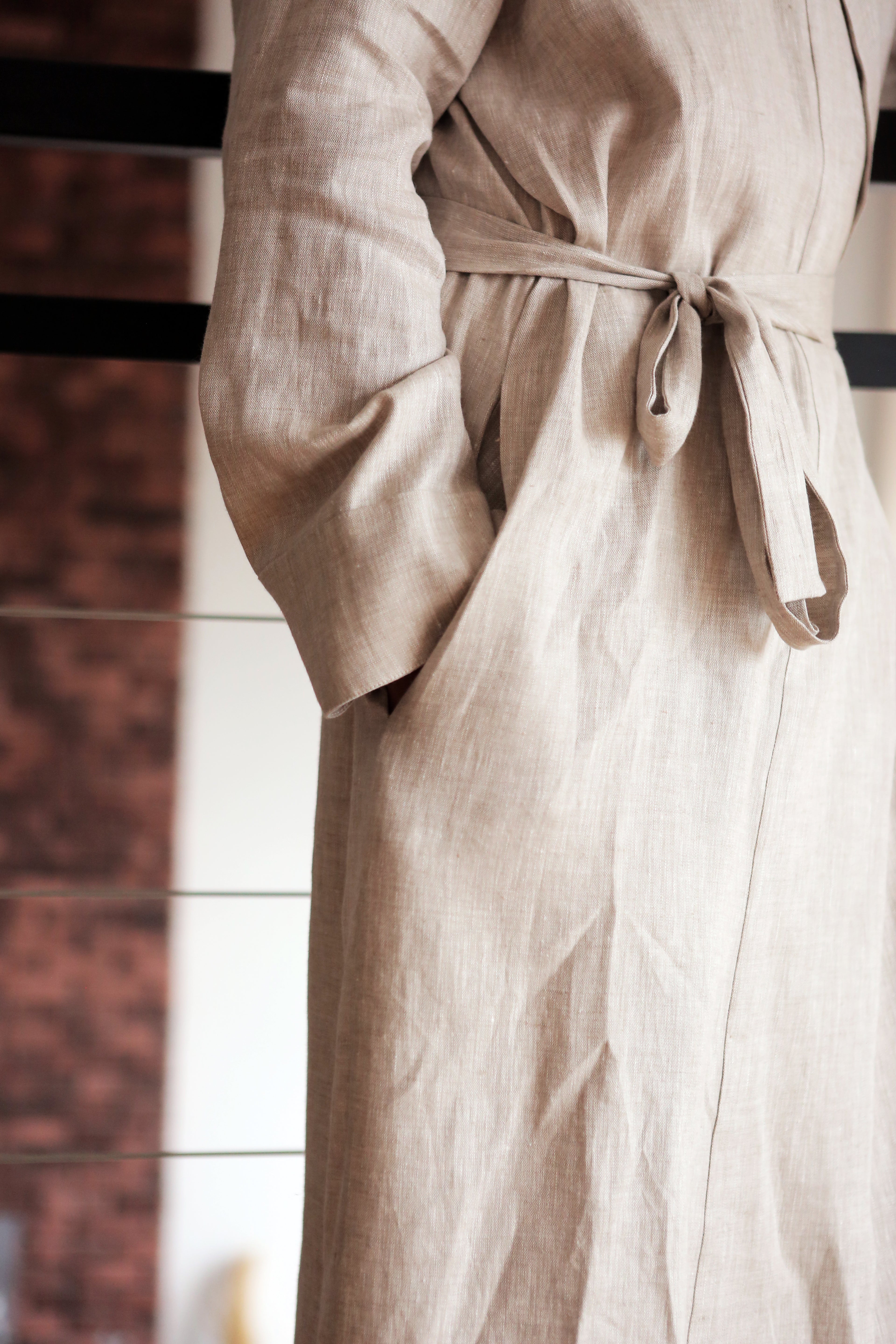 Men’s linen bathrobe JUNIPER LONG in Beige